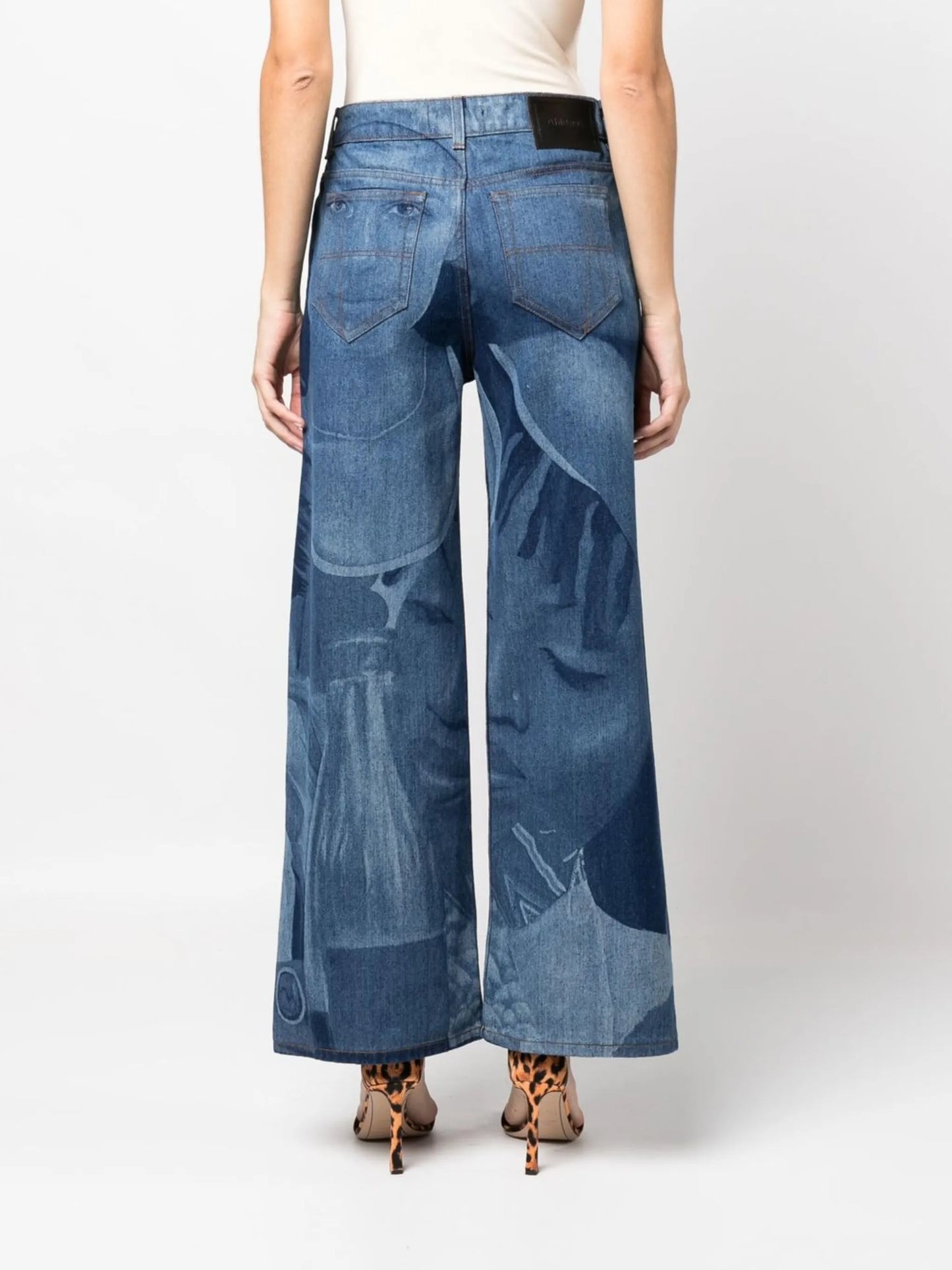 graphic-print wide leg jeans