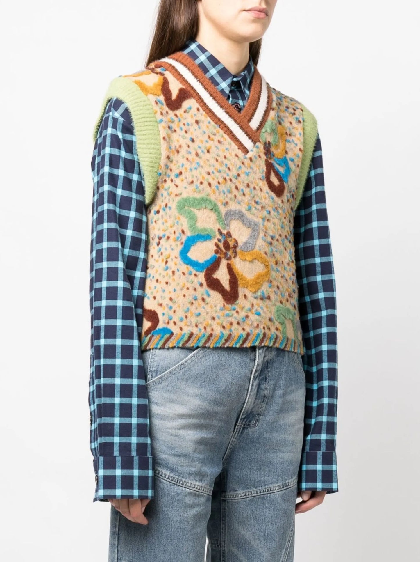 floral-embroidered sweater vest