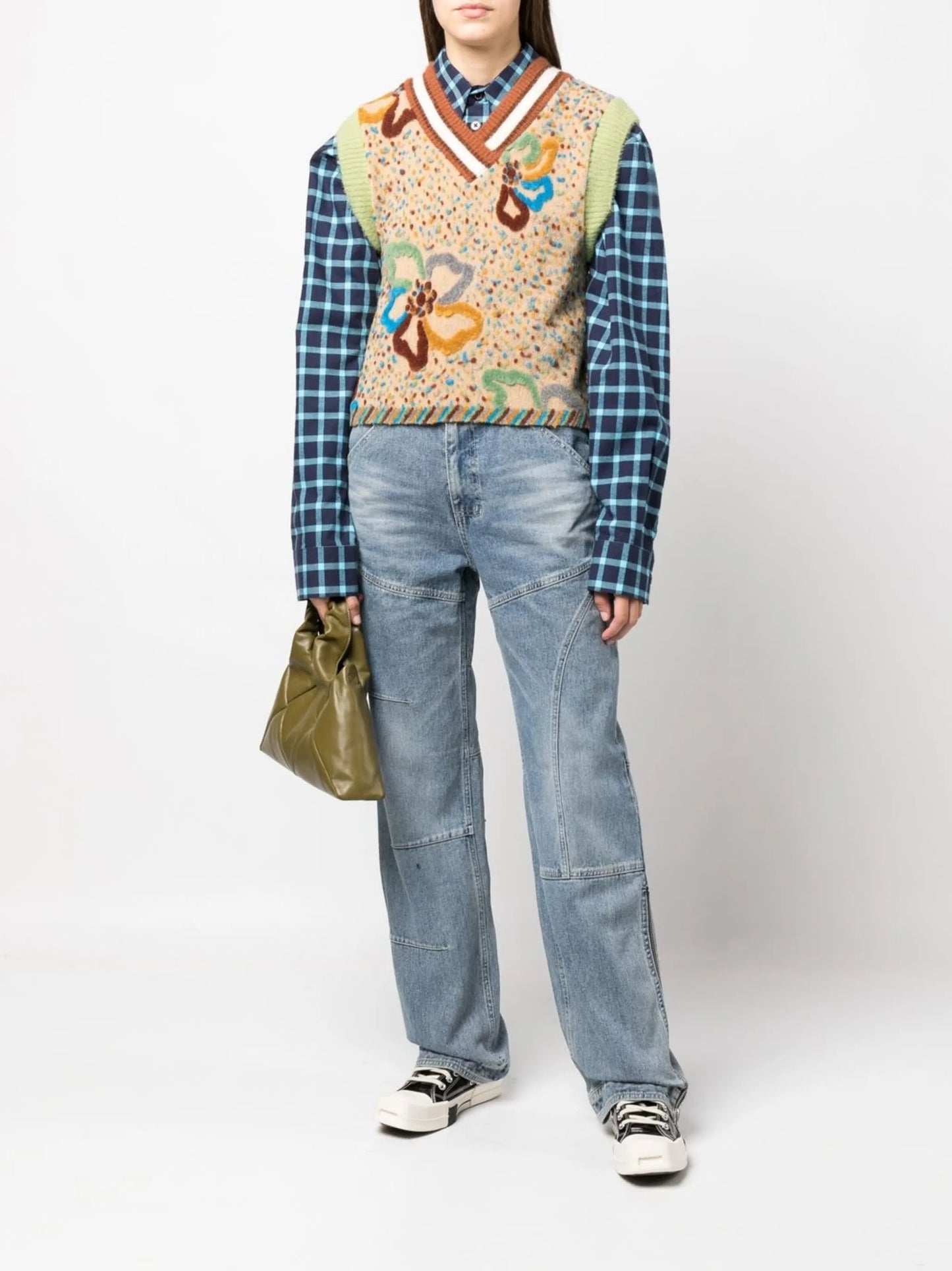floral-embroidered sweater vest