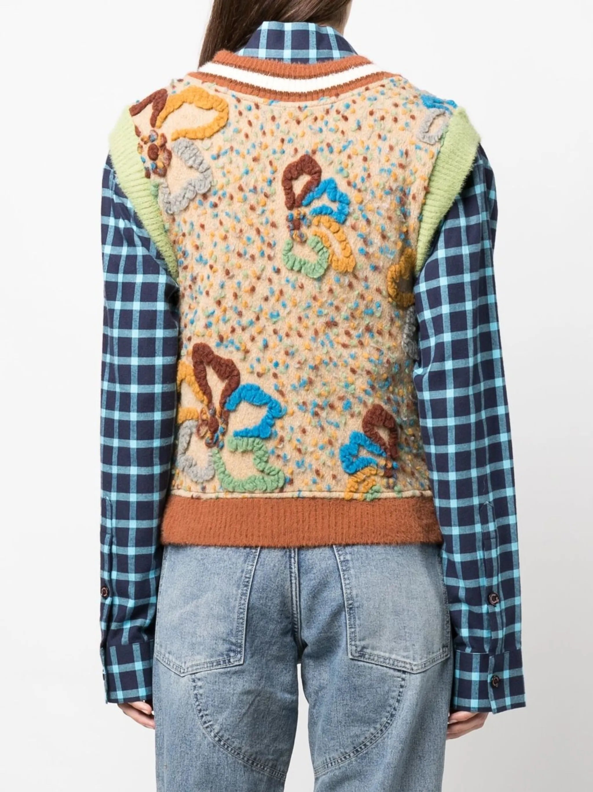 floral-embroidered sweater vest