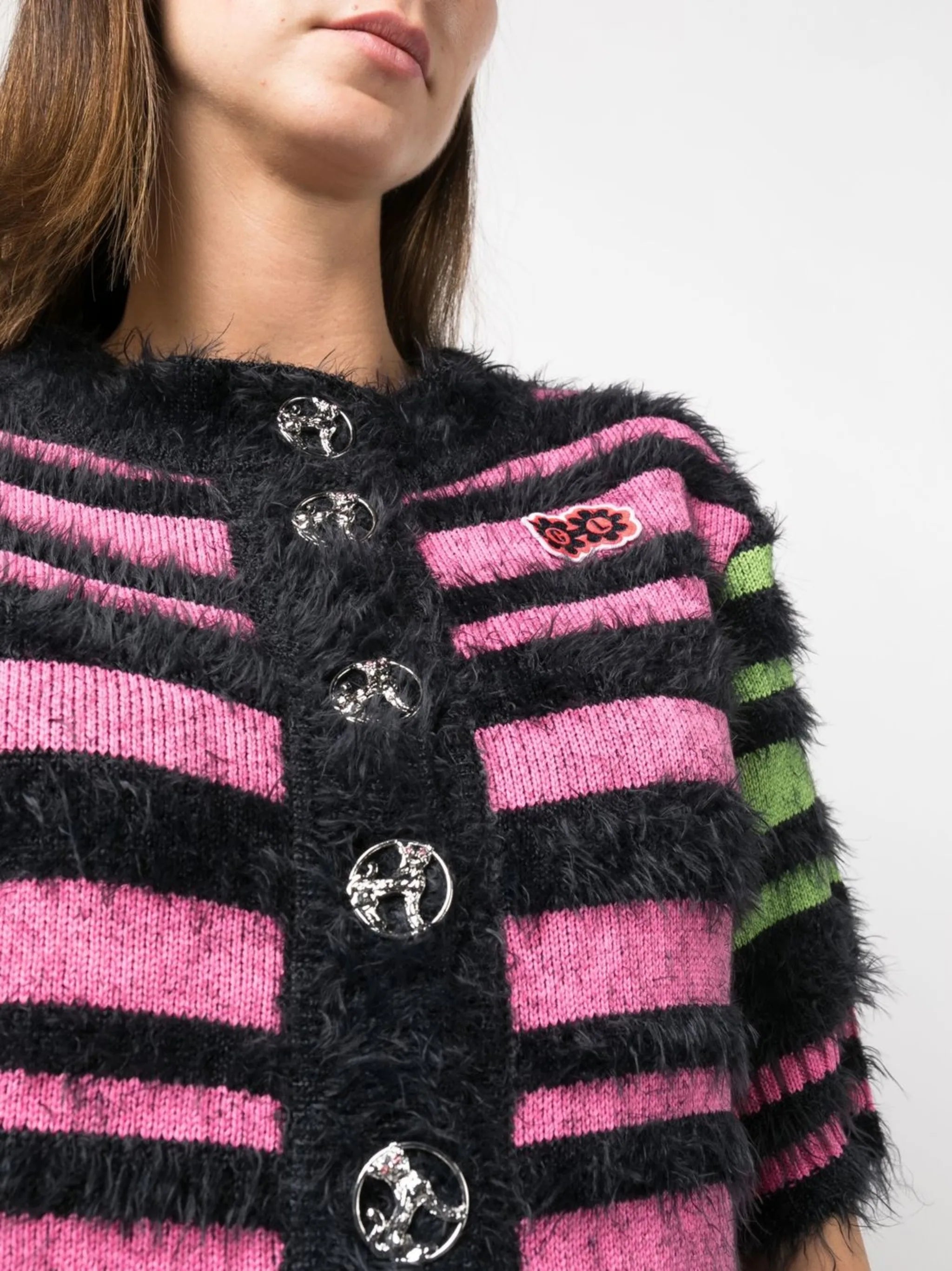 Triga logo-patch striped cardigan