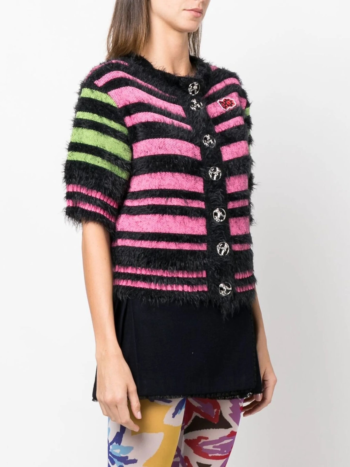 Triga logo-patch striped cardigan