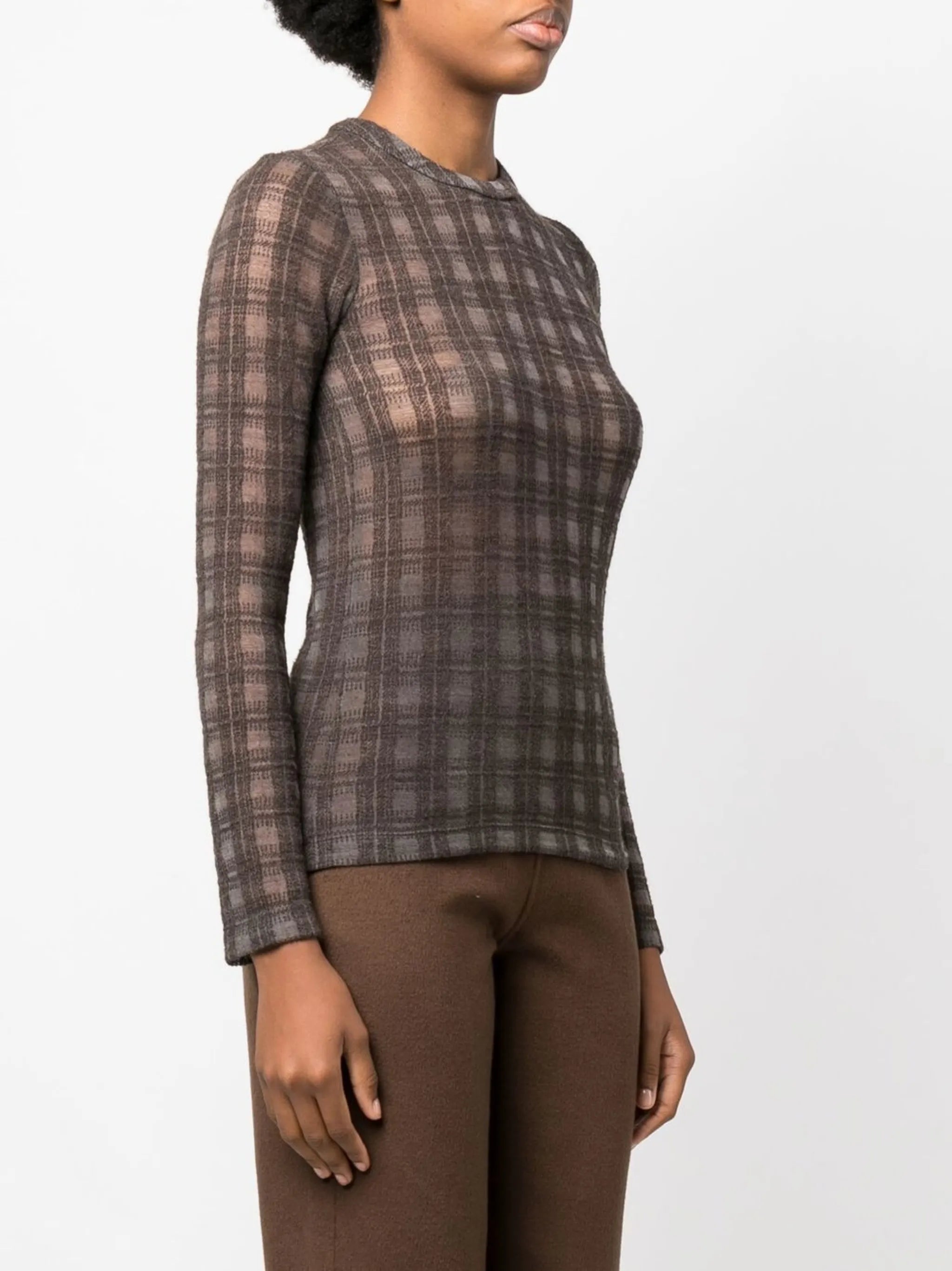 check-pattern fine-knit top