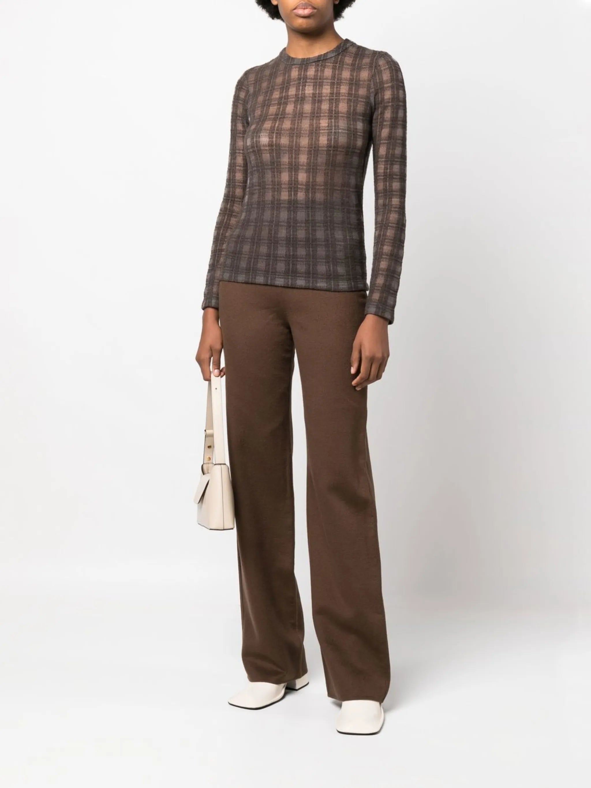 check-pattern fine-knit top