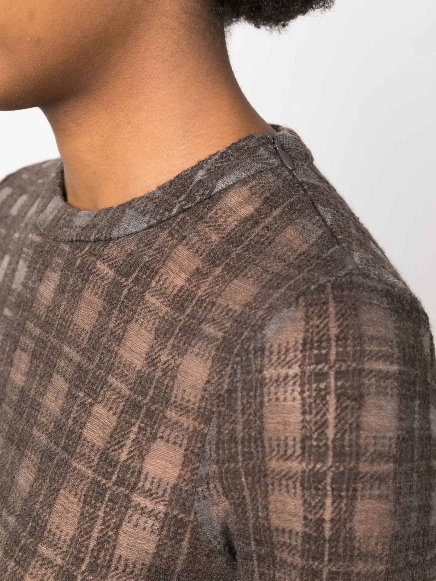 check-pattern fine-knit top