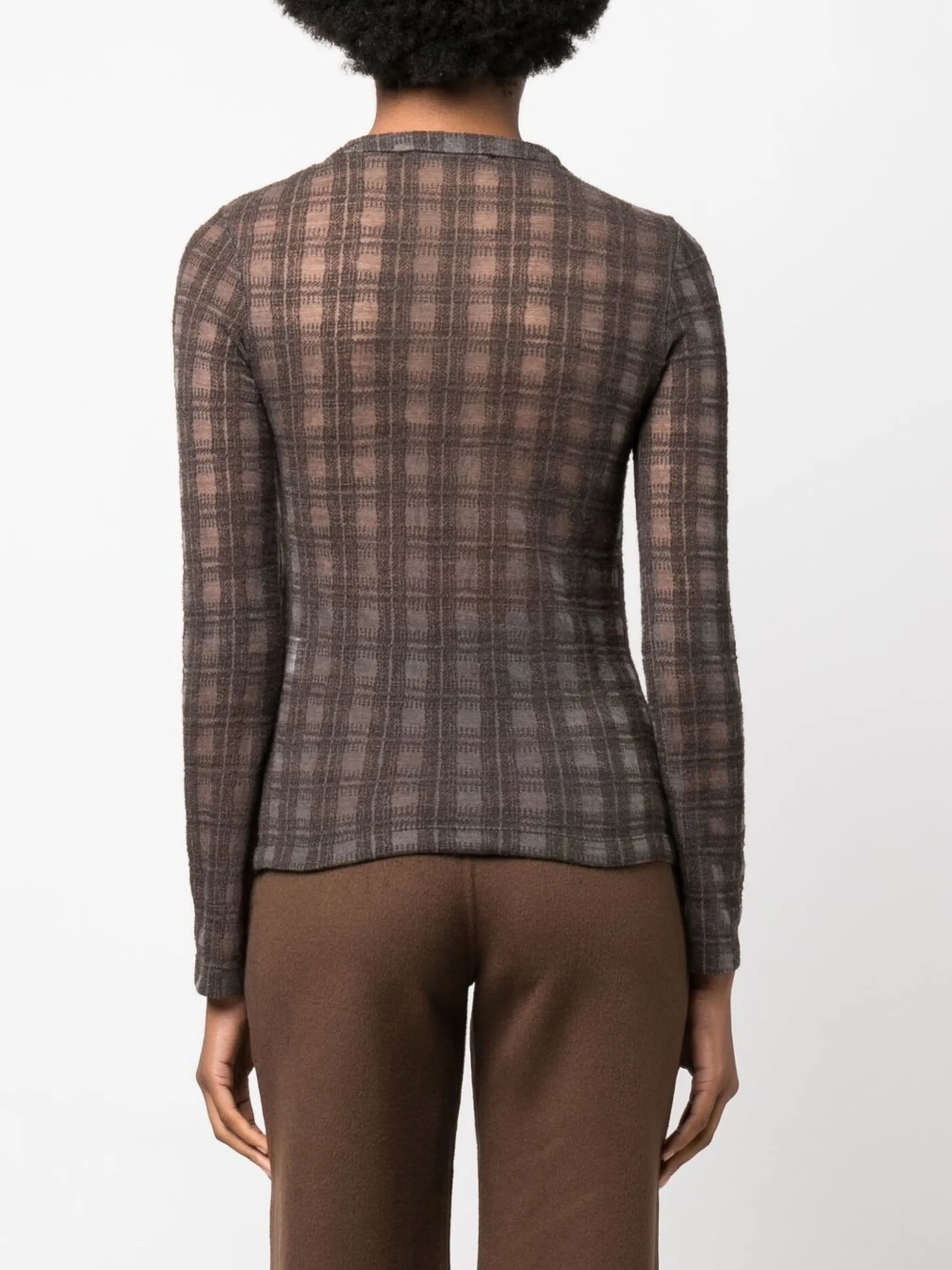 check-pattern fine-knit top