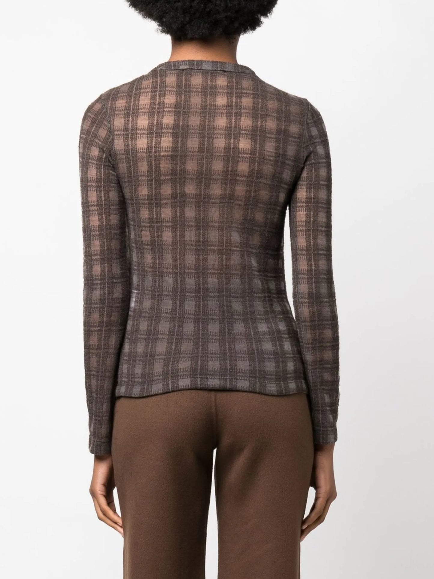 check-pattern fine-knit top