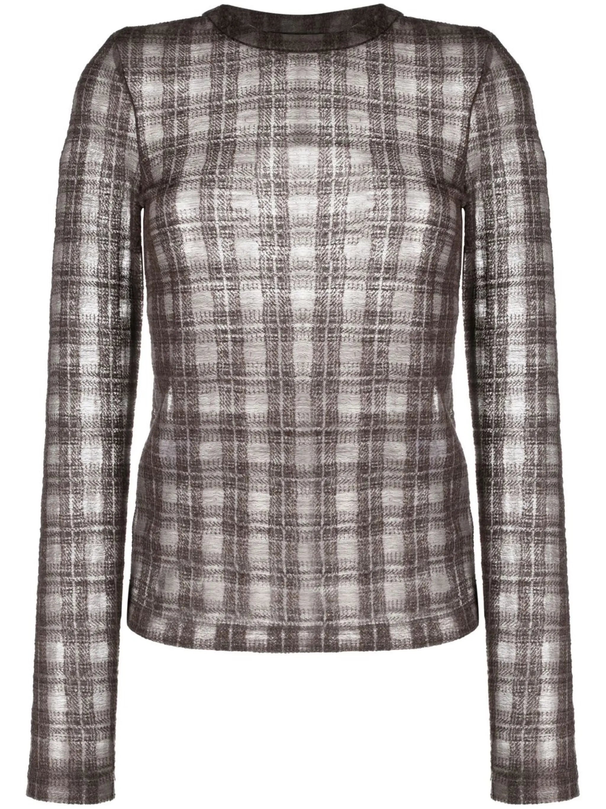 check-pattern fine-knit top