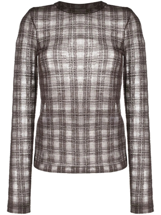 check-pattern fine-knit top