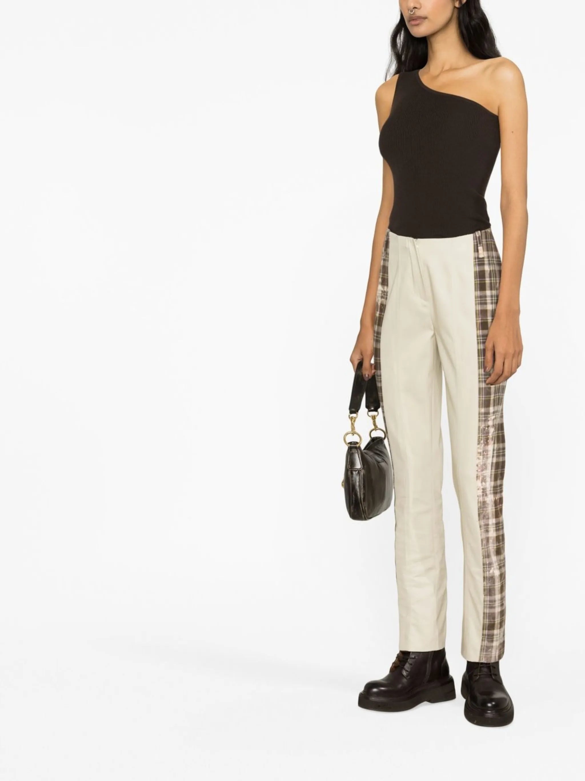 checked straight-leg trousers