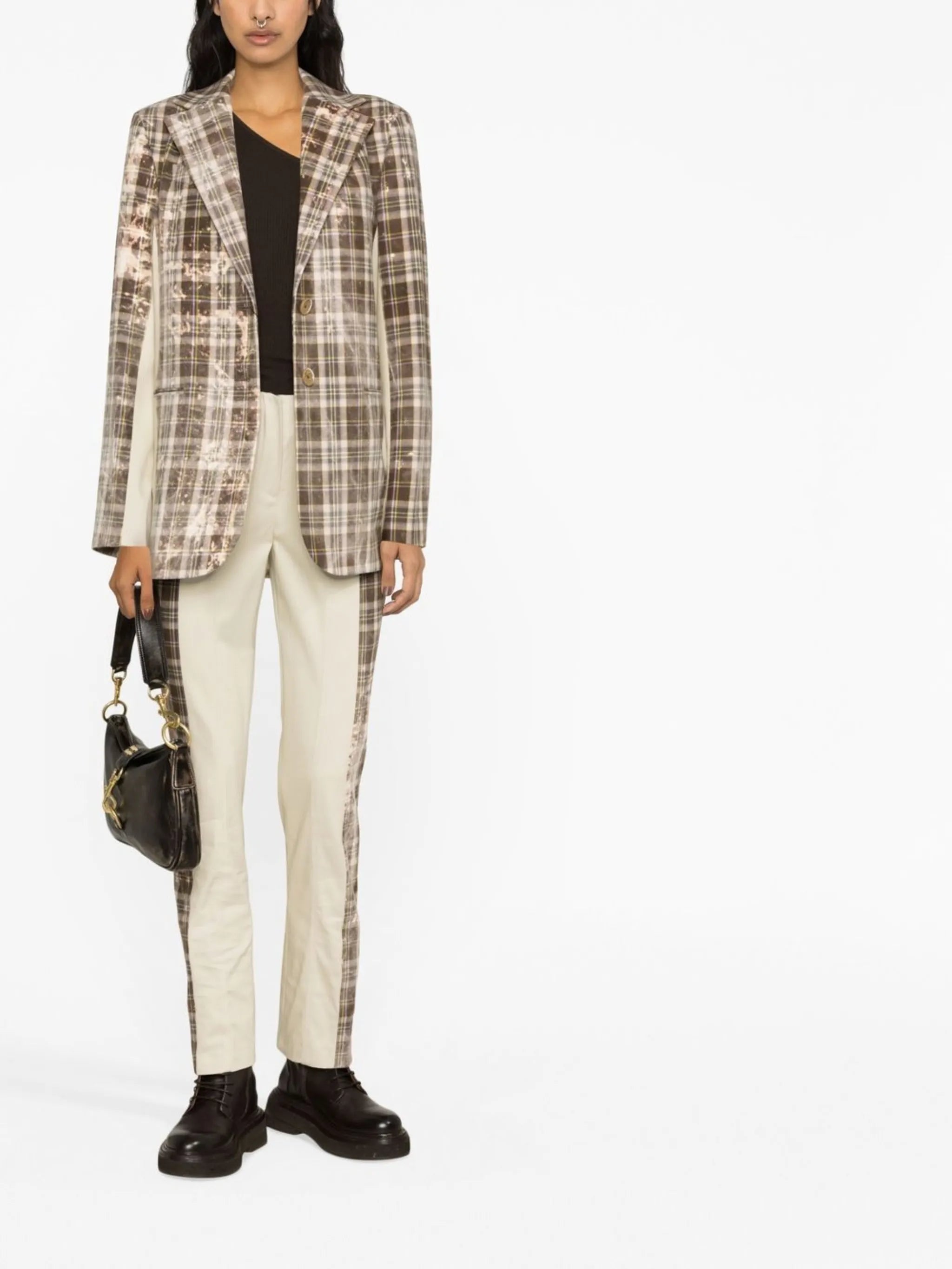 checked straight-leg trousers
