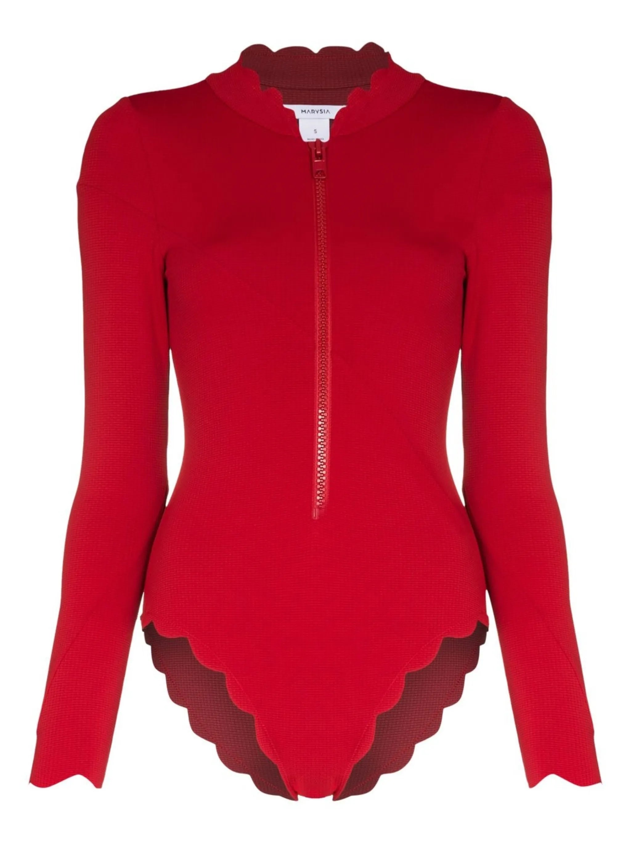scallop-edge long-sleeve swimsuit