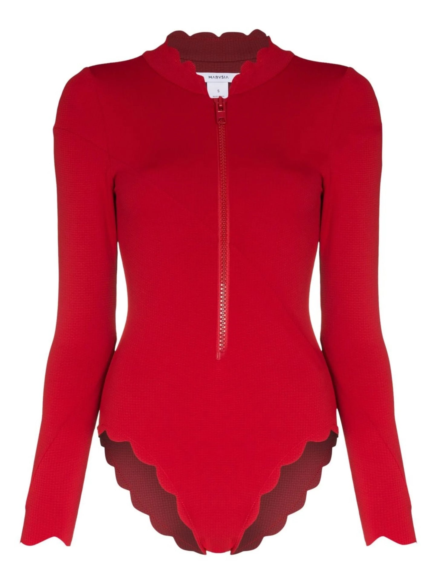 scallop-edge long-sleeve swimsuit