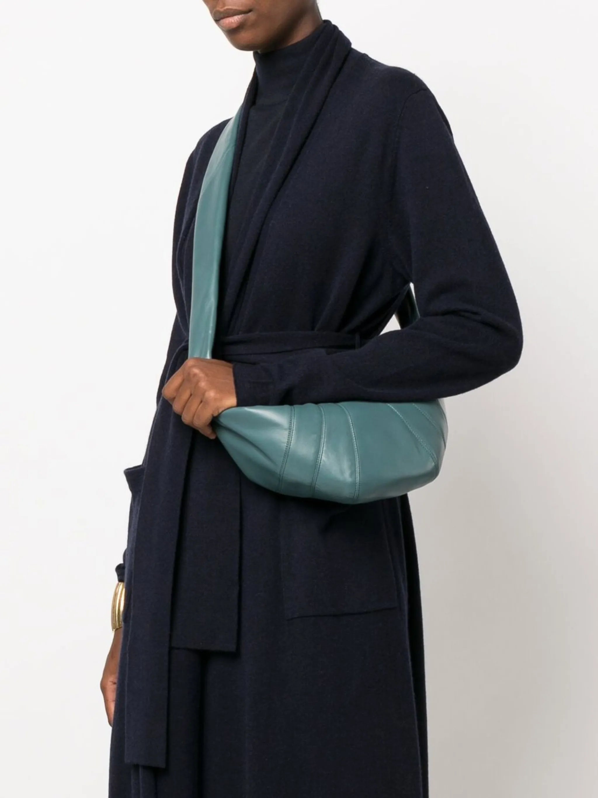 Croissant zip-up leather shoulder bag