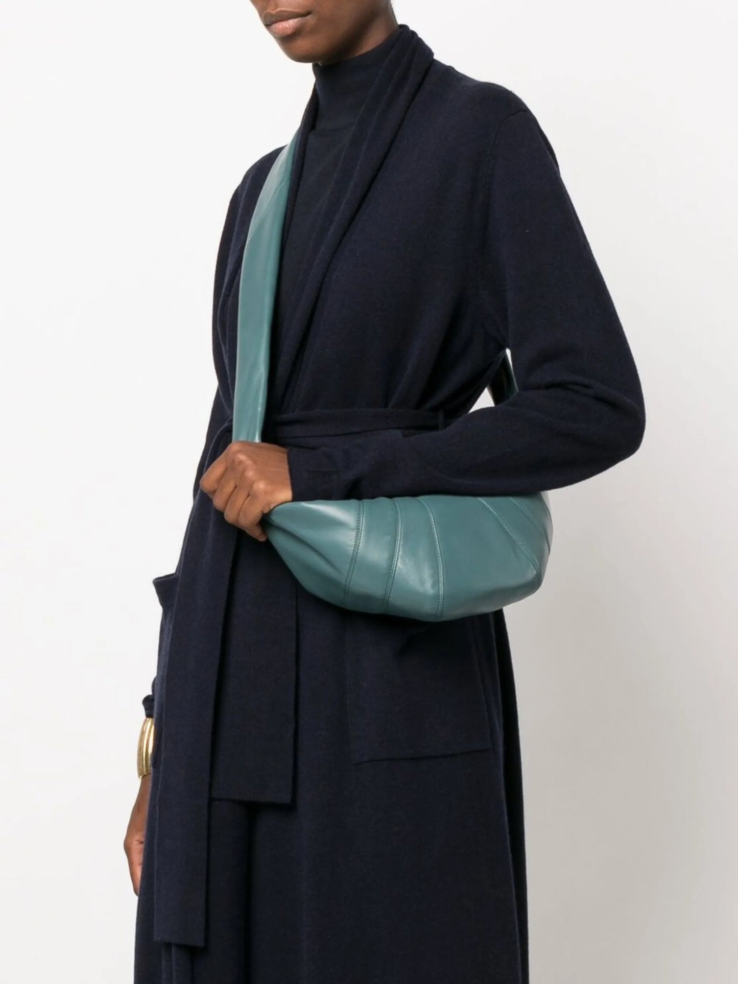 Croissant zip-up leather shoulder bag