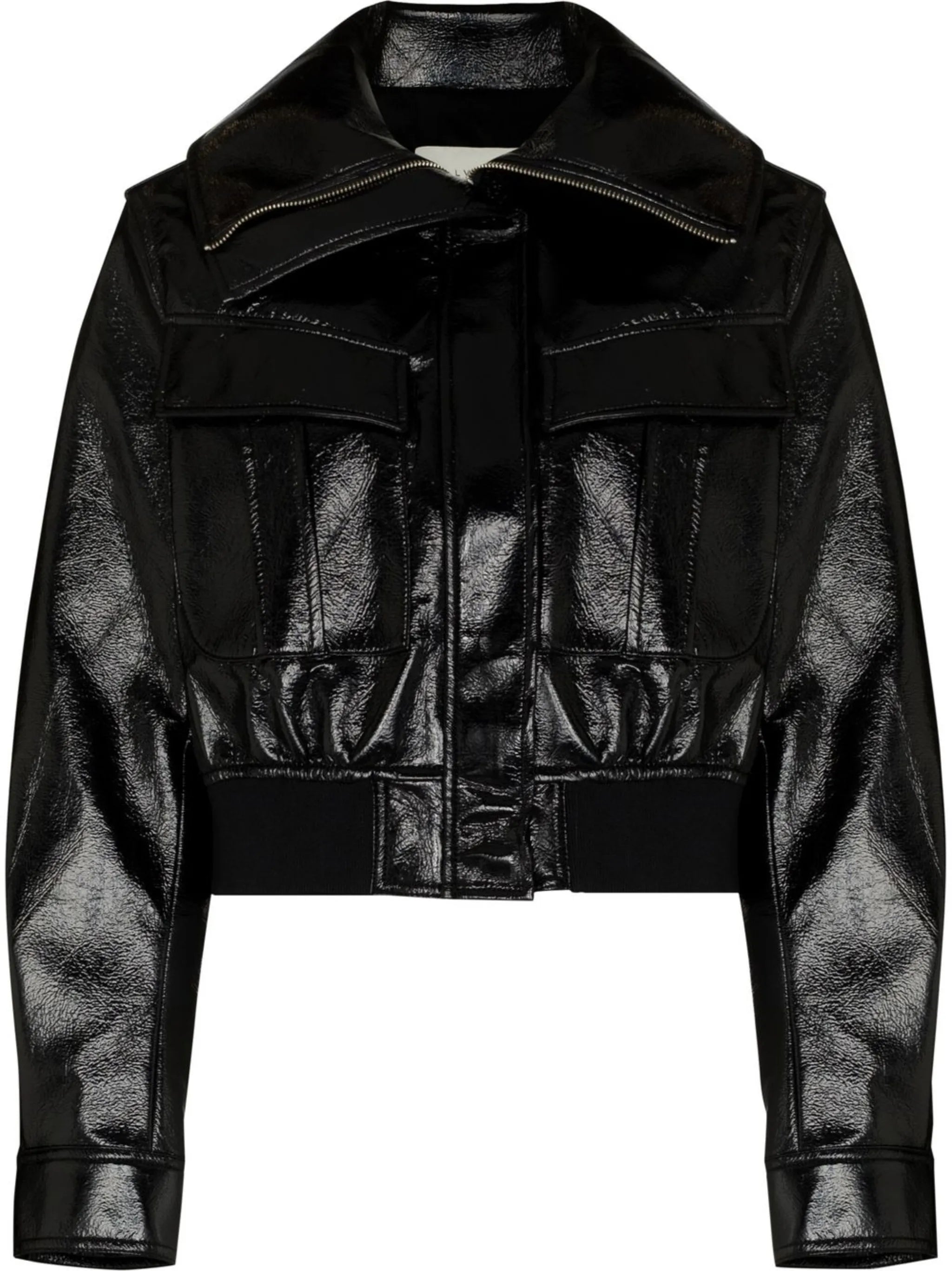 glossed faux-leather bomber jacket