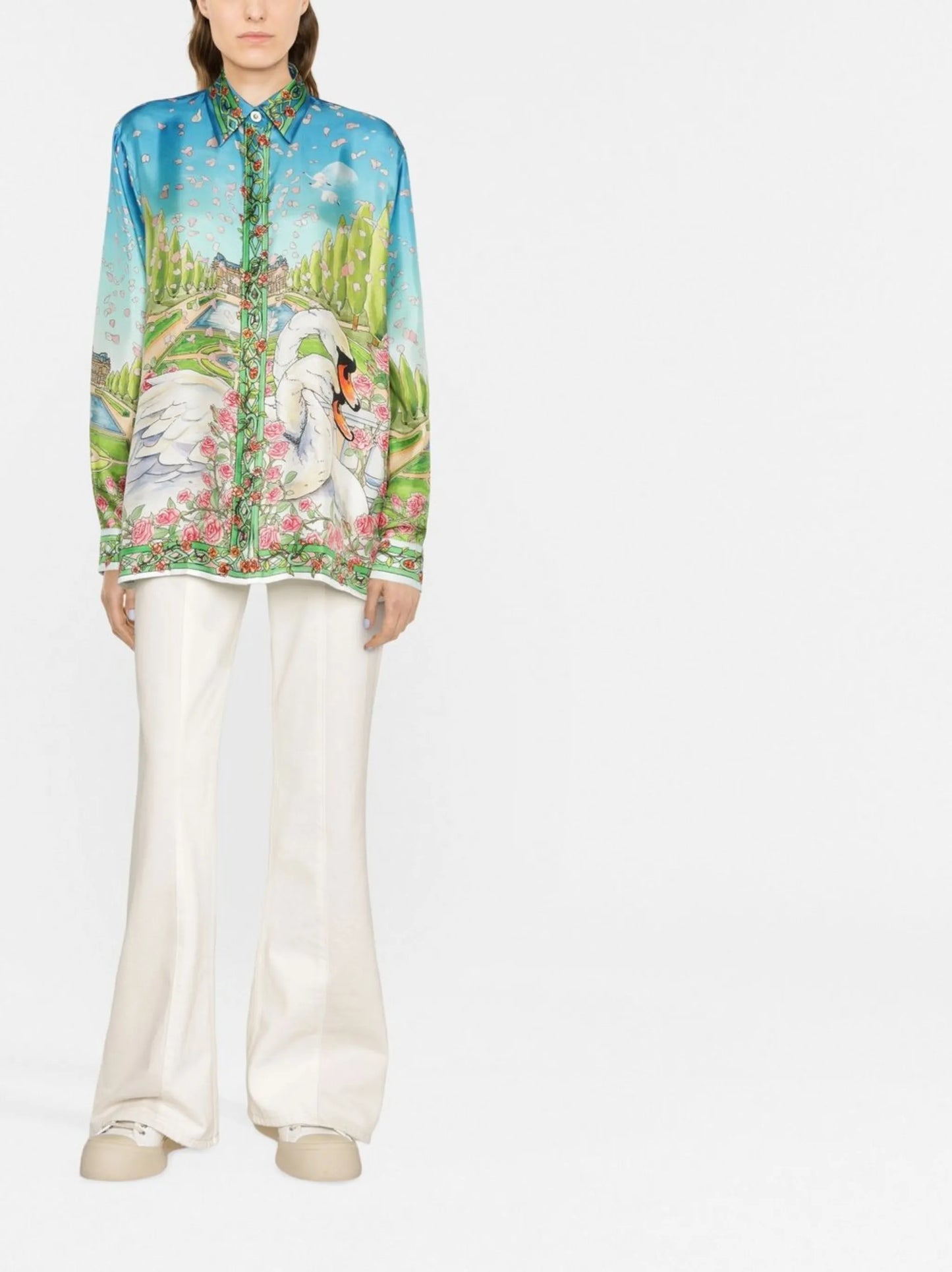 graphic-print silk shirt