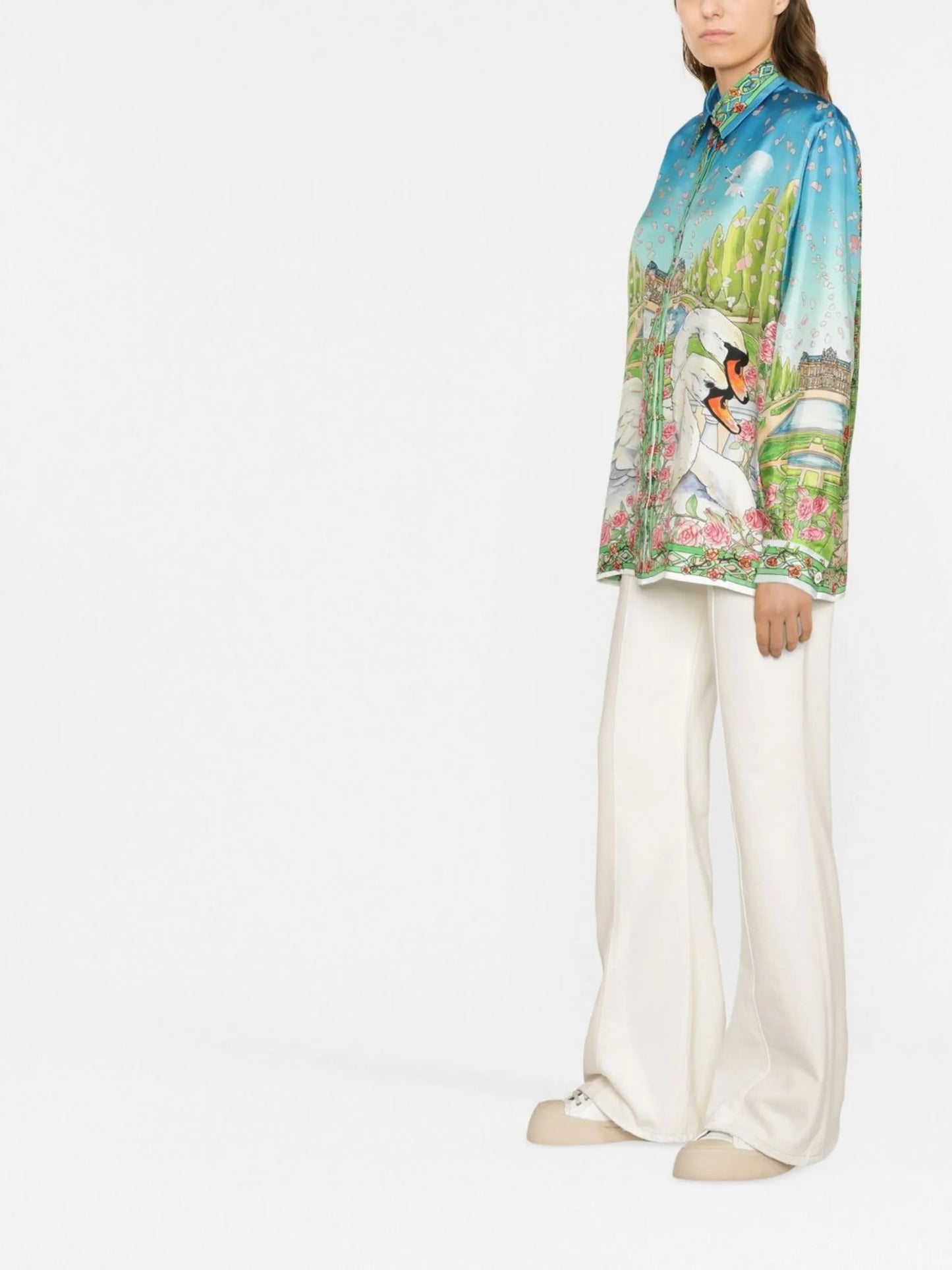 graphic-print silk shirt