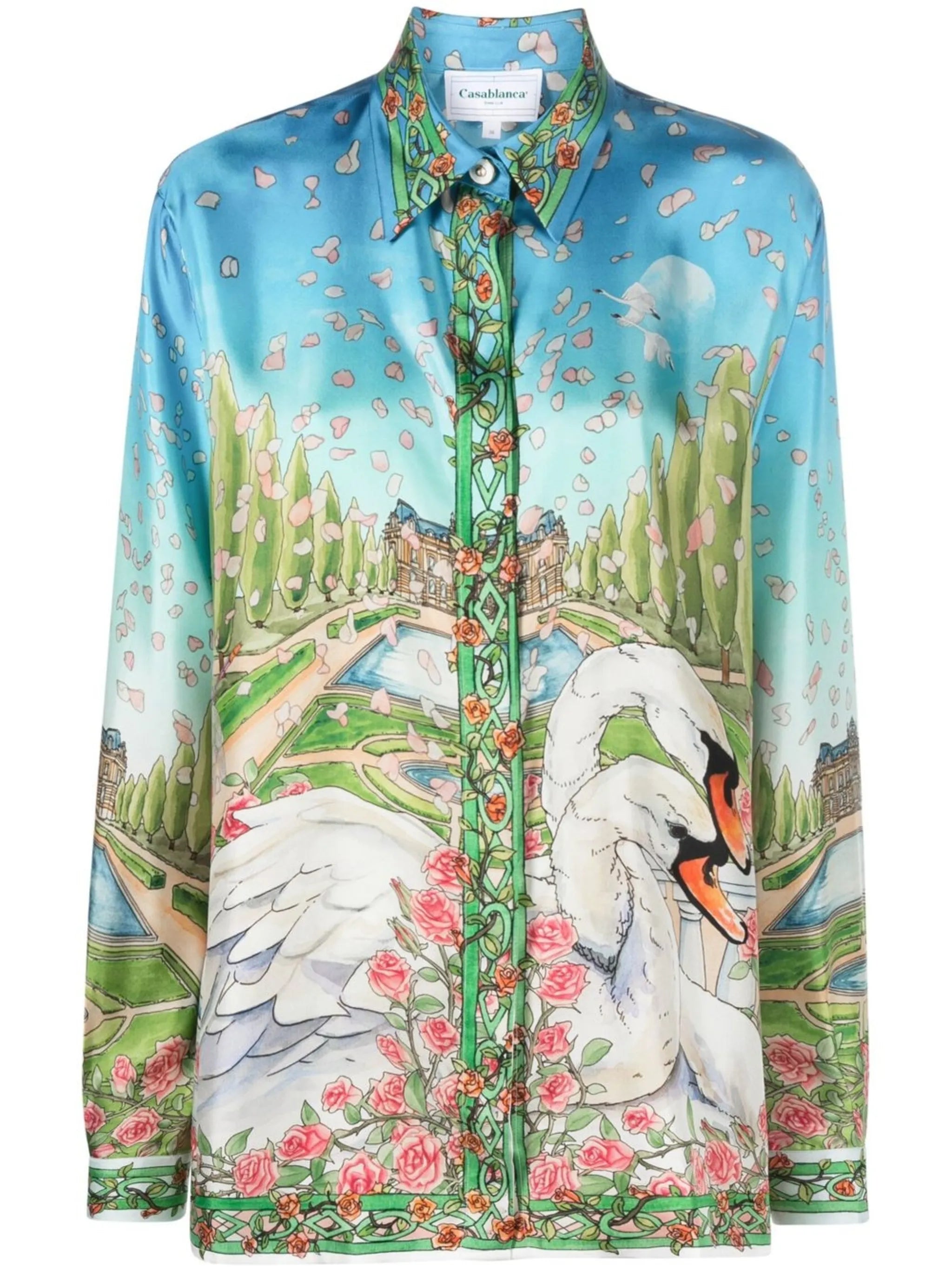 graphic-print silk shirt