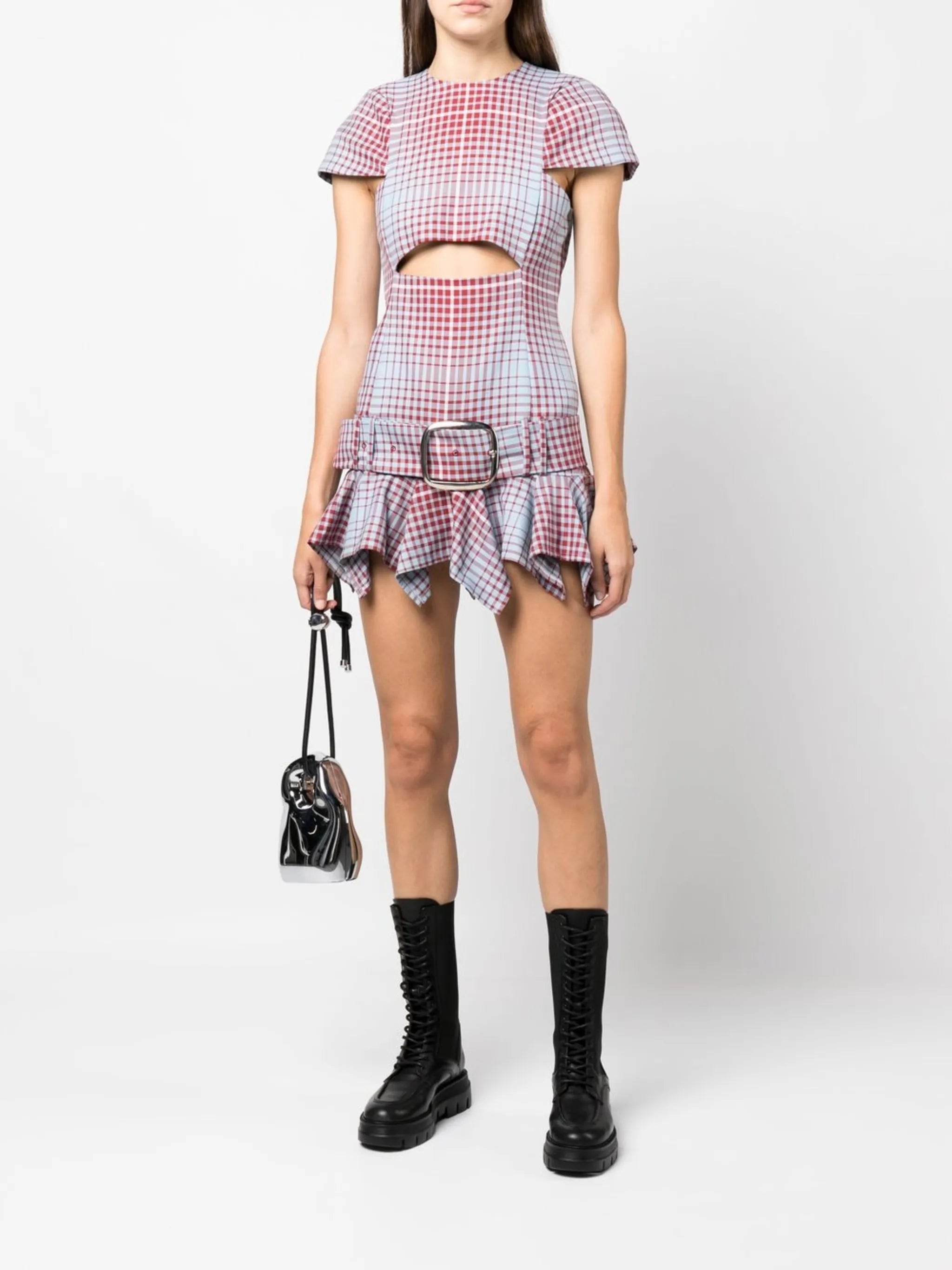 Paris Rara Blurry-Tartan mini dress