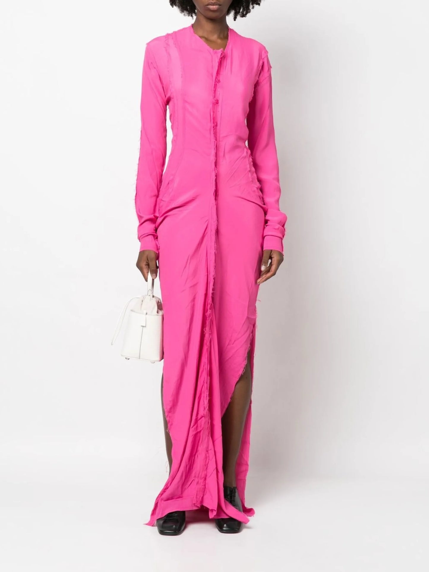 frayed long-sleeve maxi dress