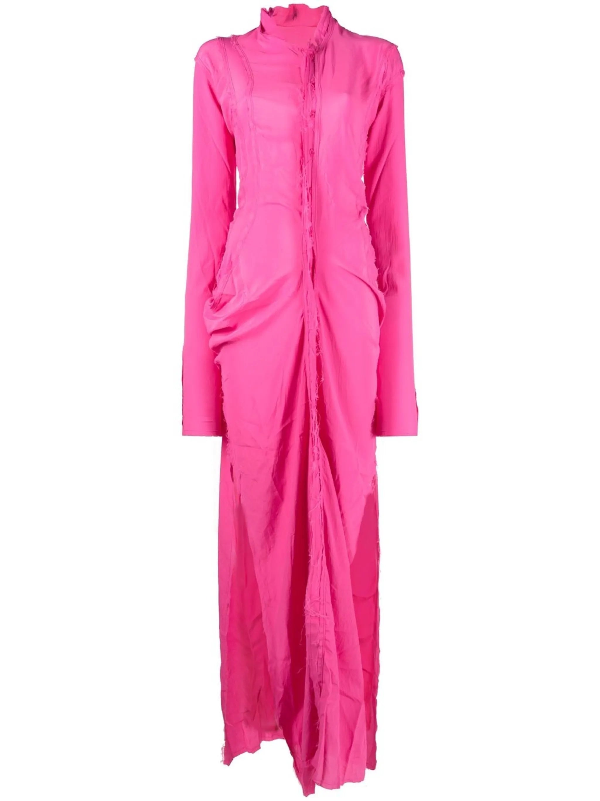 frayed long-sleeve maxi dress