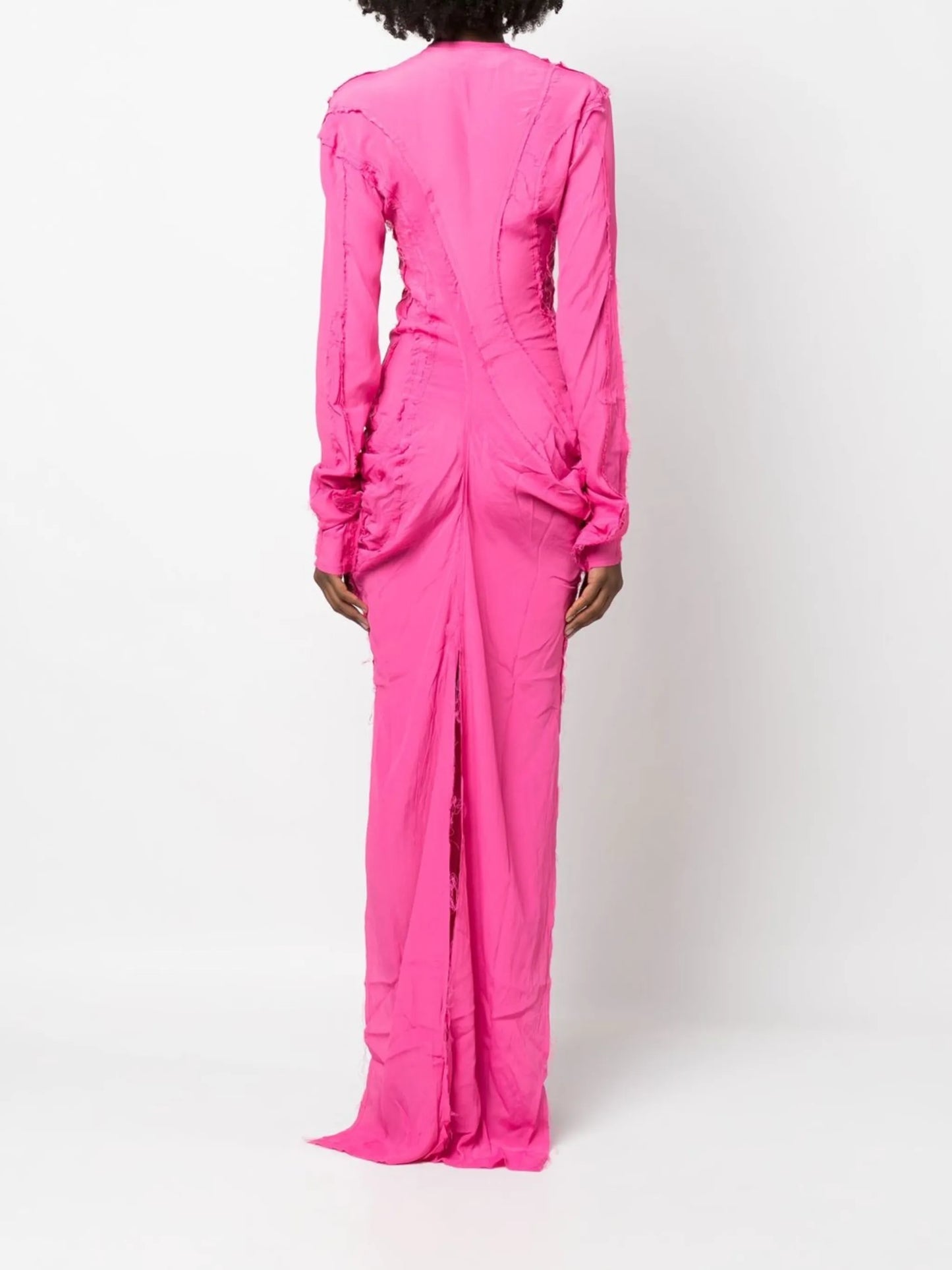 frayed long-sleeve maxi dress