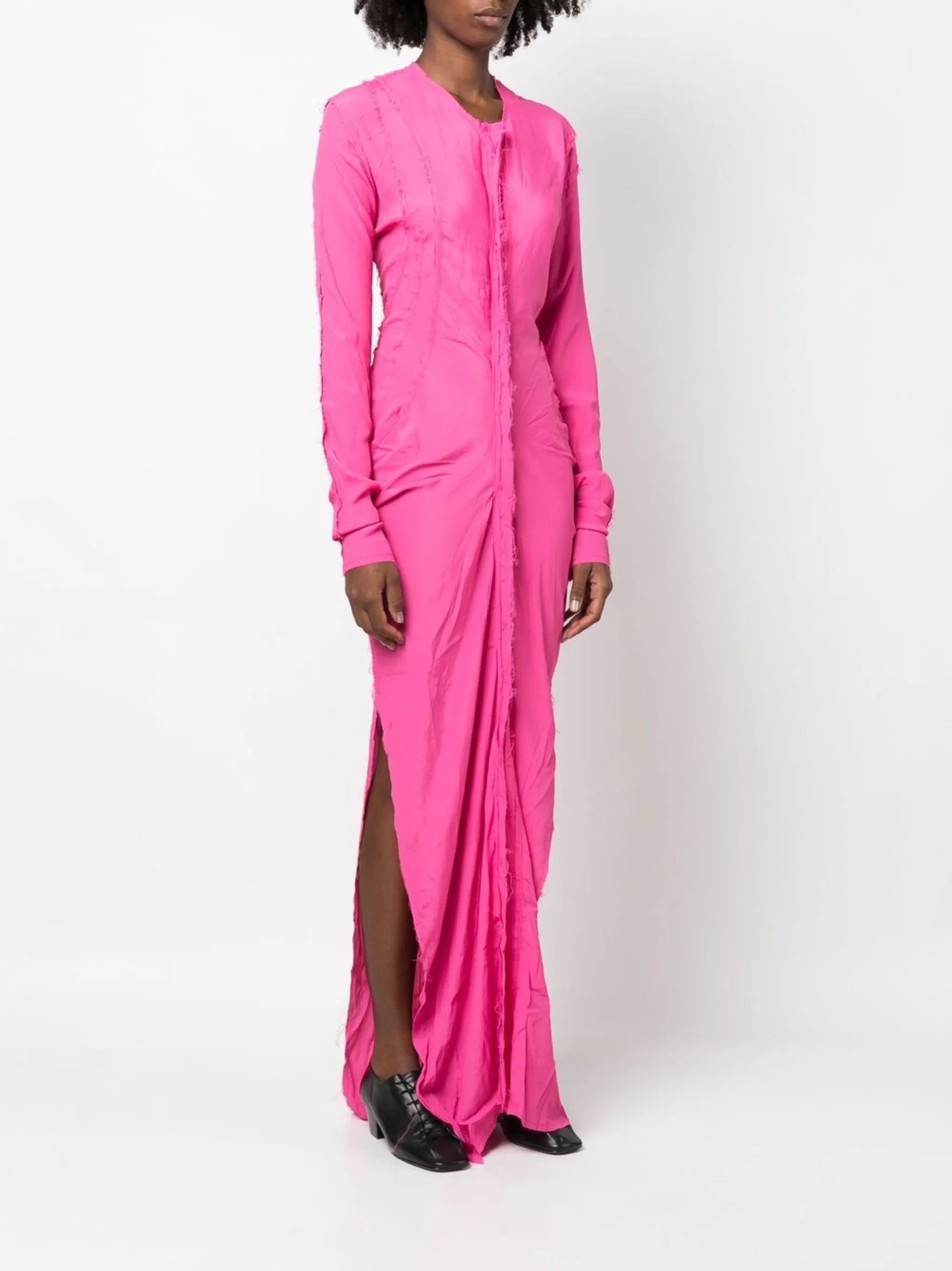 frayed long-sleeve maxi dress