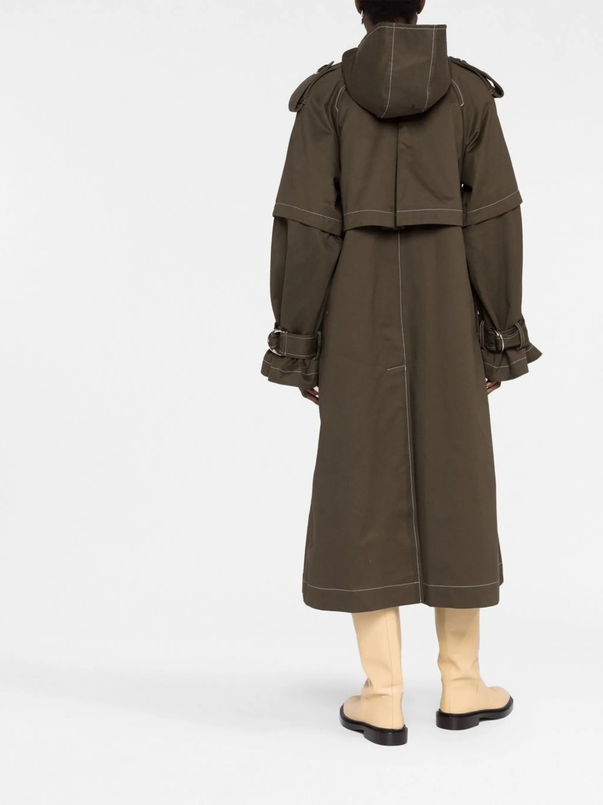 hooded cotton trench coat