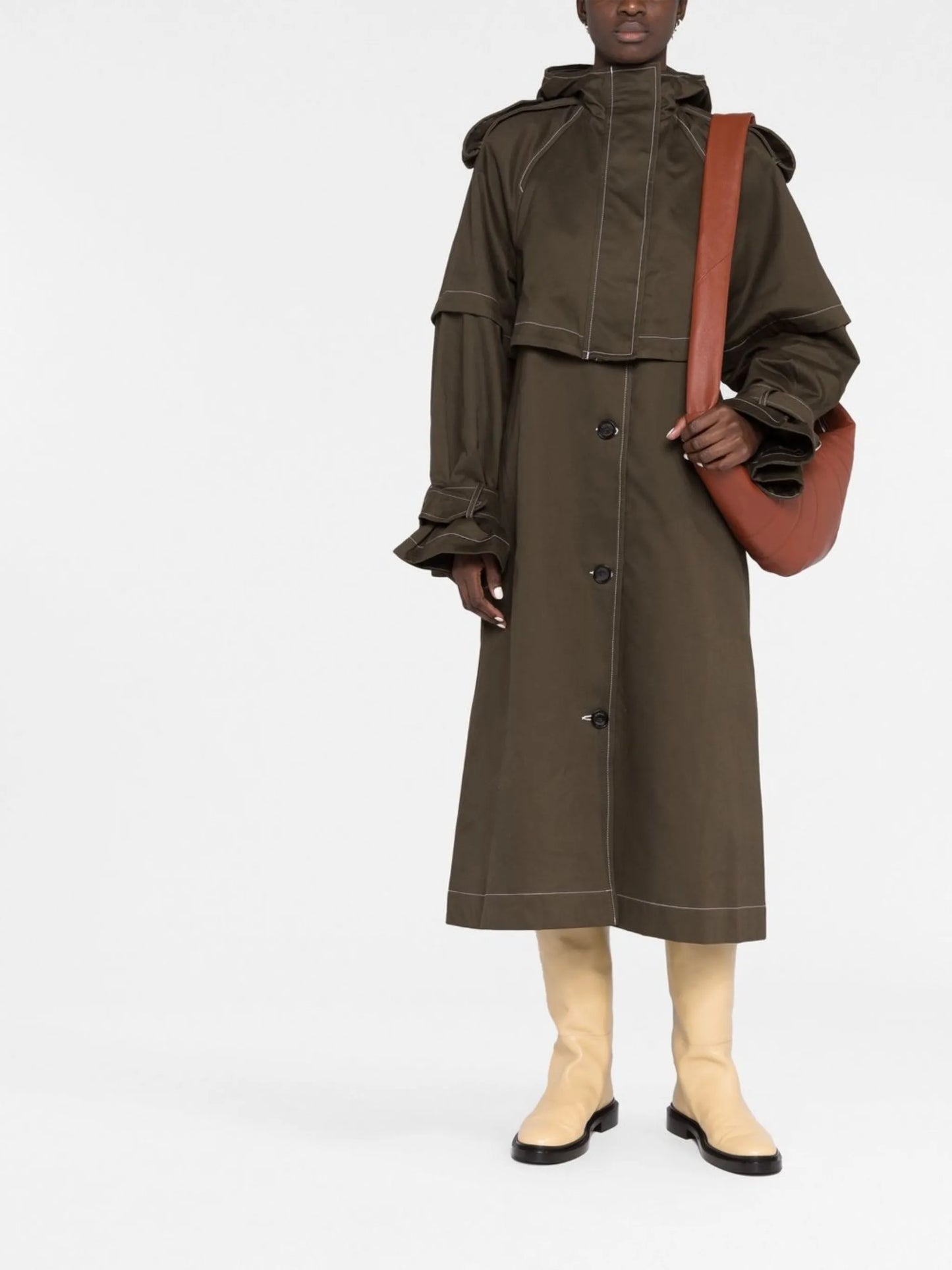 hooded cotton trench coat