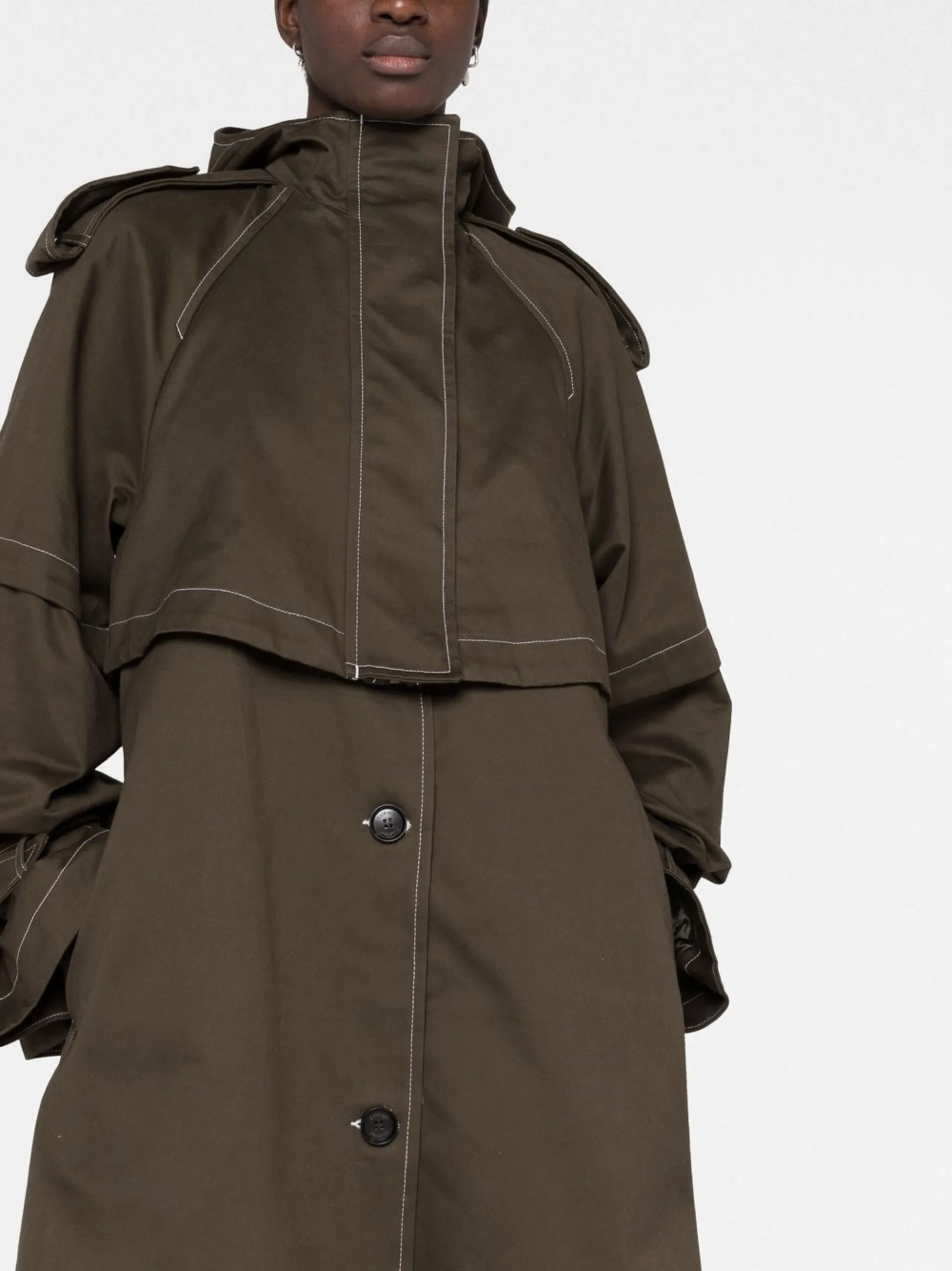 hooded cotton trench coat