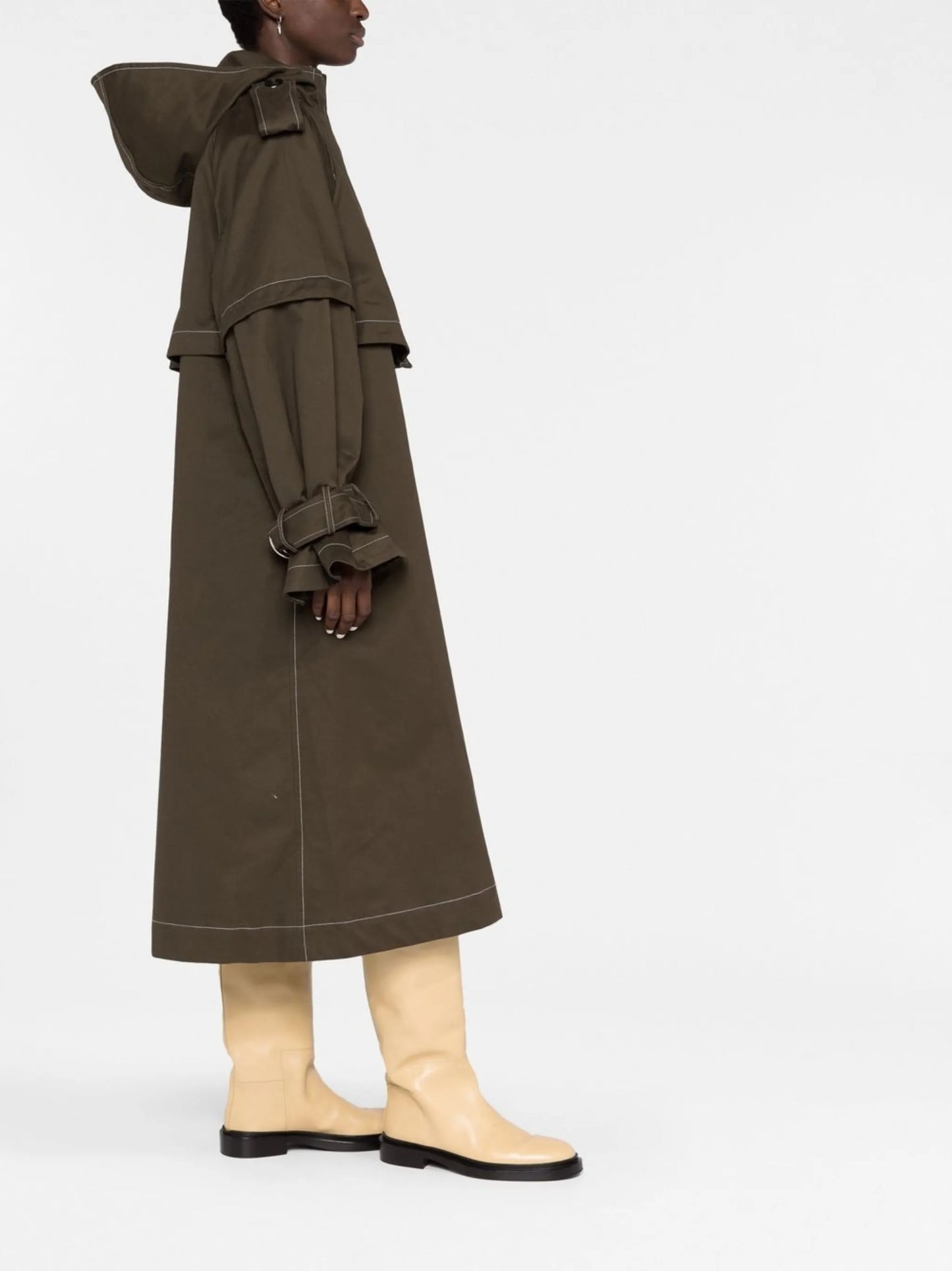 hooded cotton trench coat