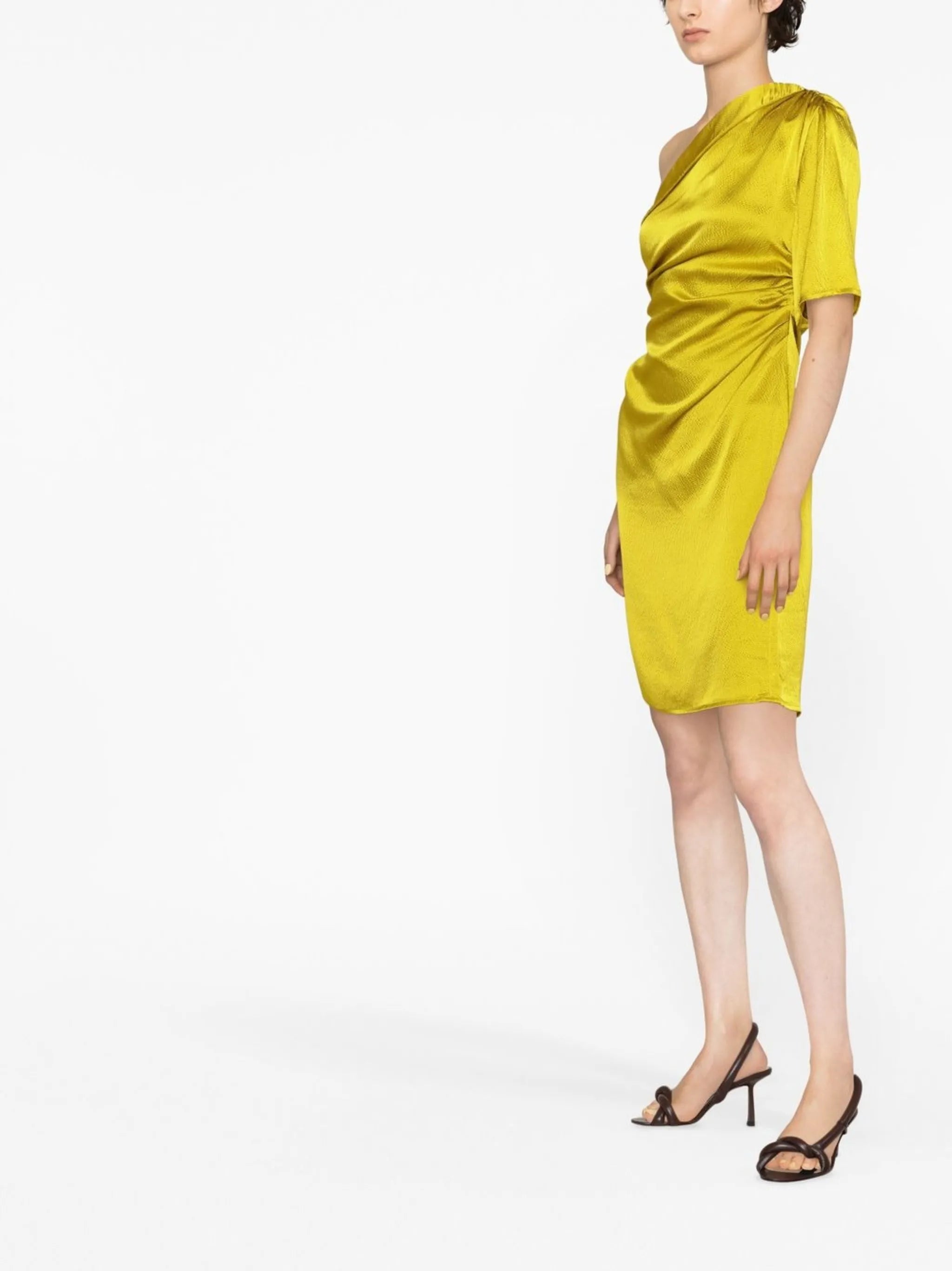 one-shoulder draped minidress