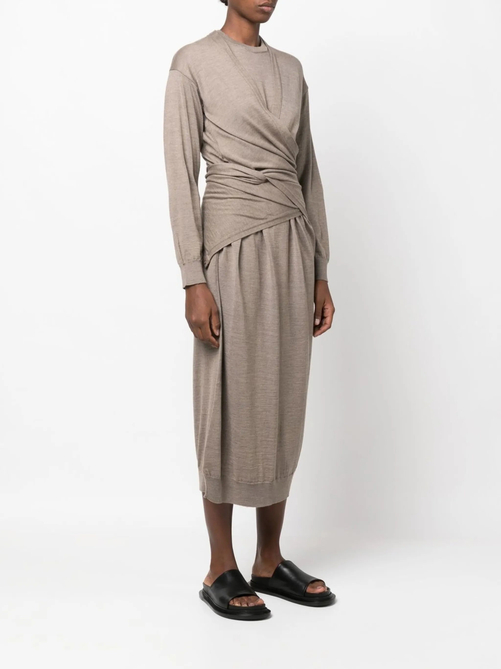 wrap layered midi dress