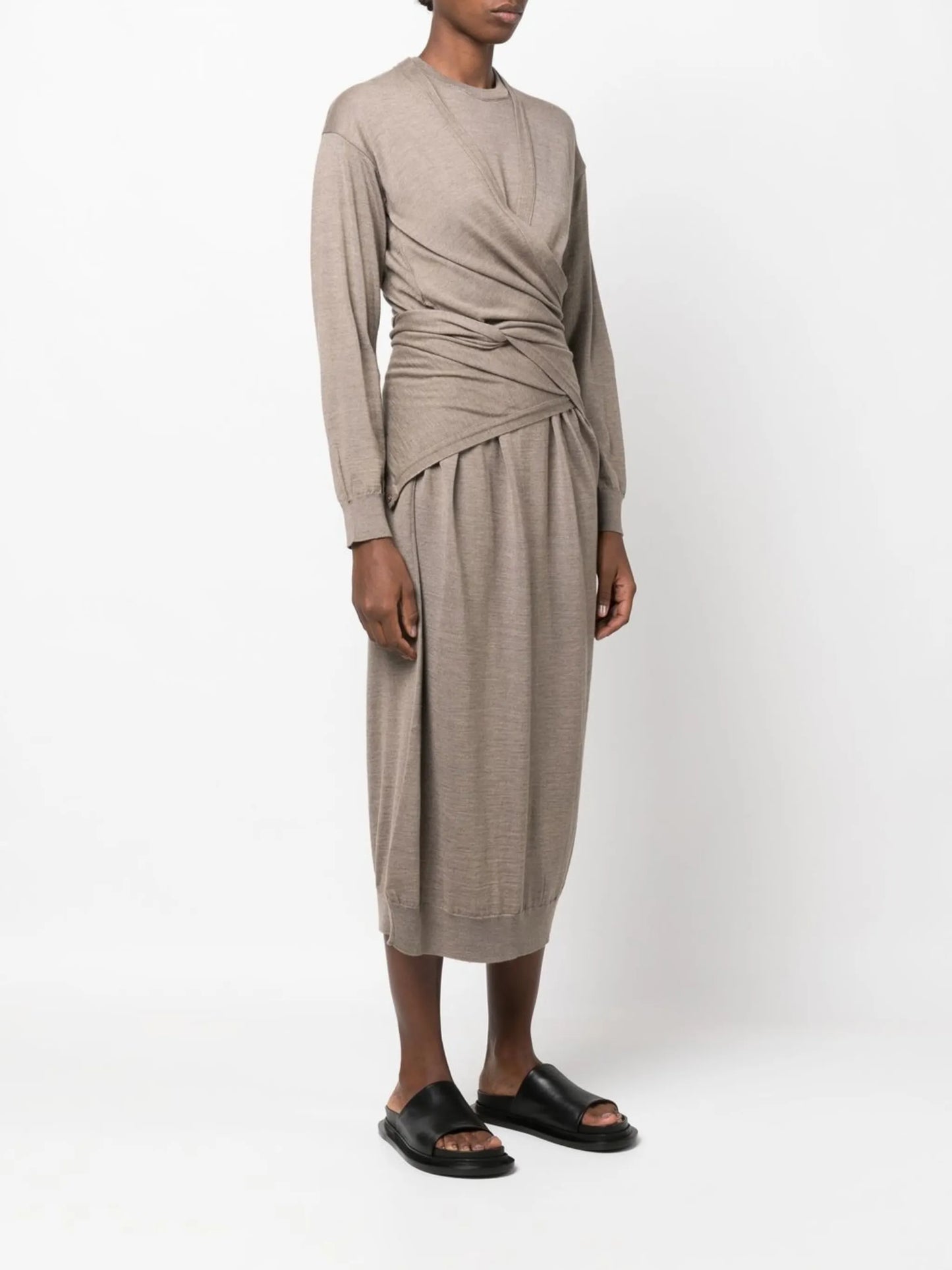 wrap layered midi dress