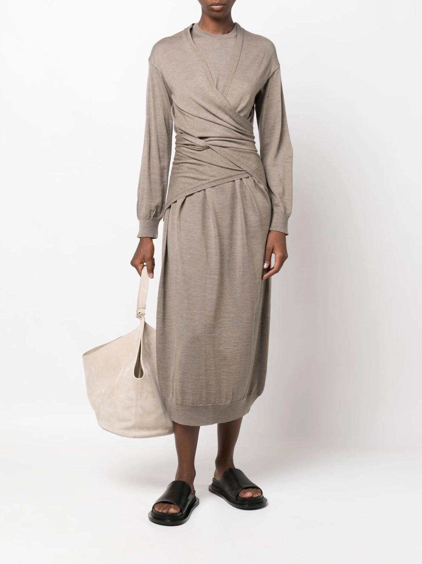 wrap layered midi dress