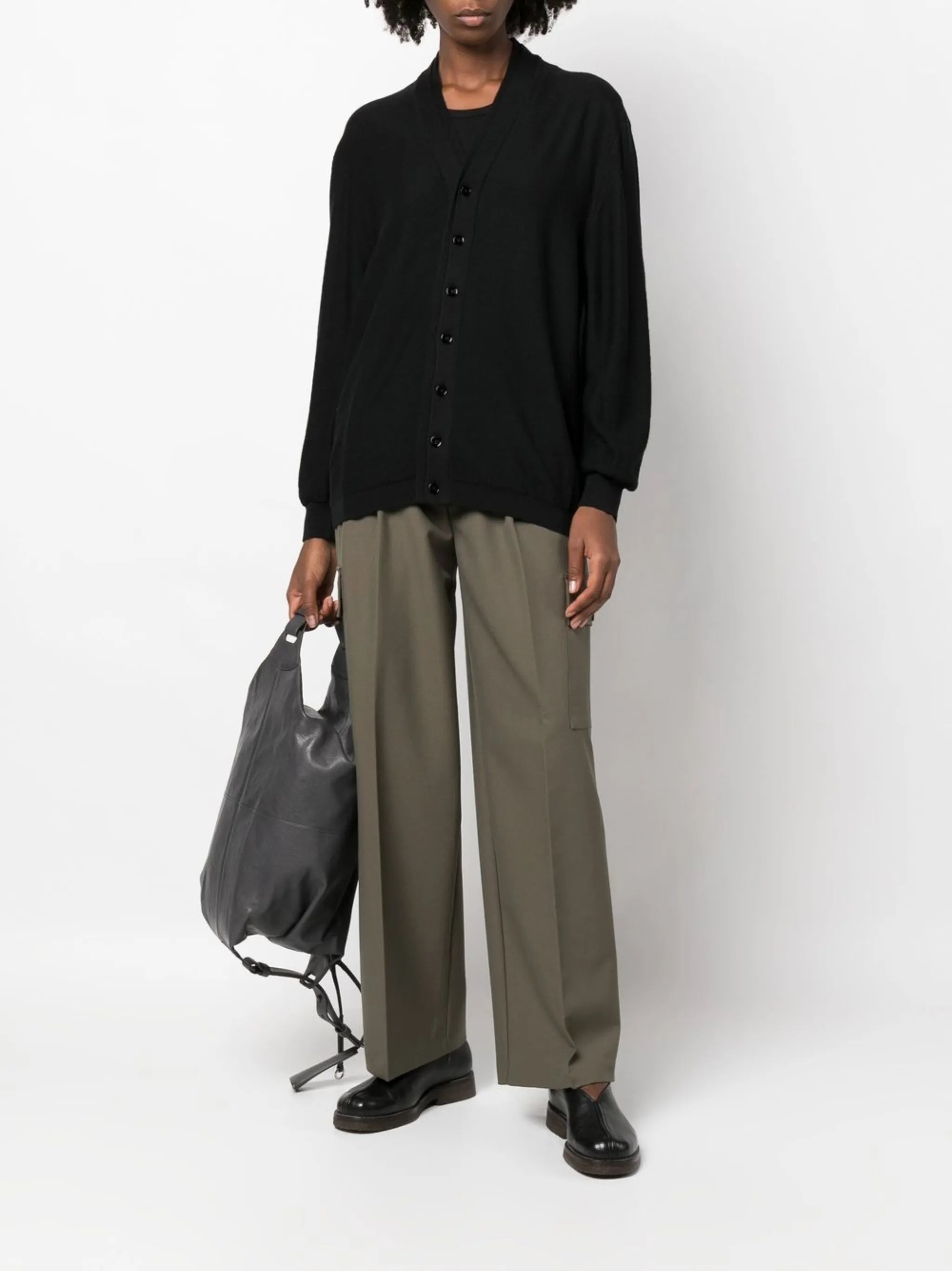 V-neck fine-knit cardigan