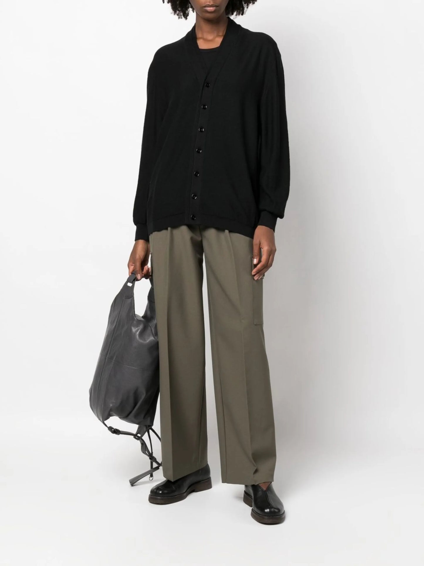 V-neck fine-knit cardigan