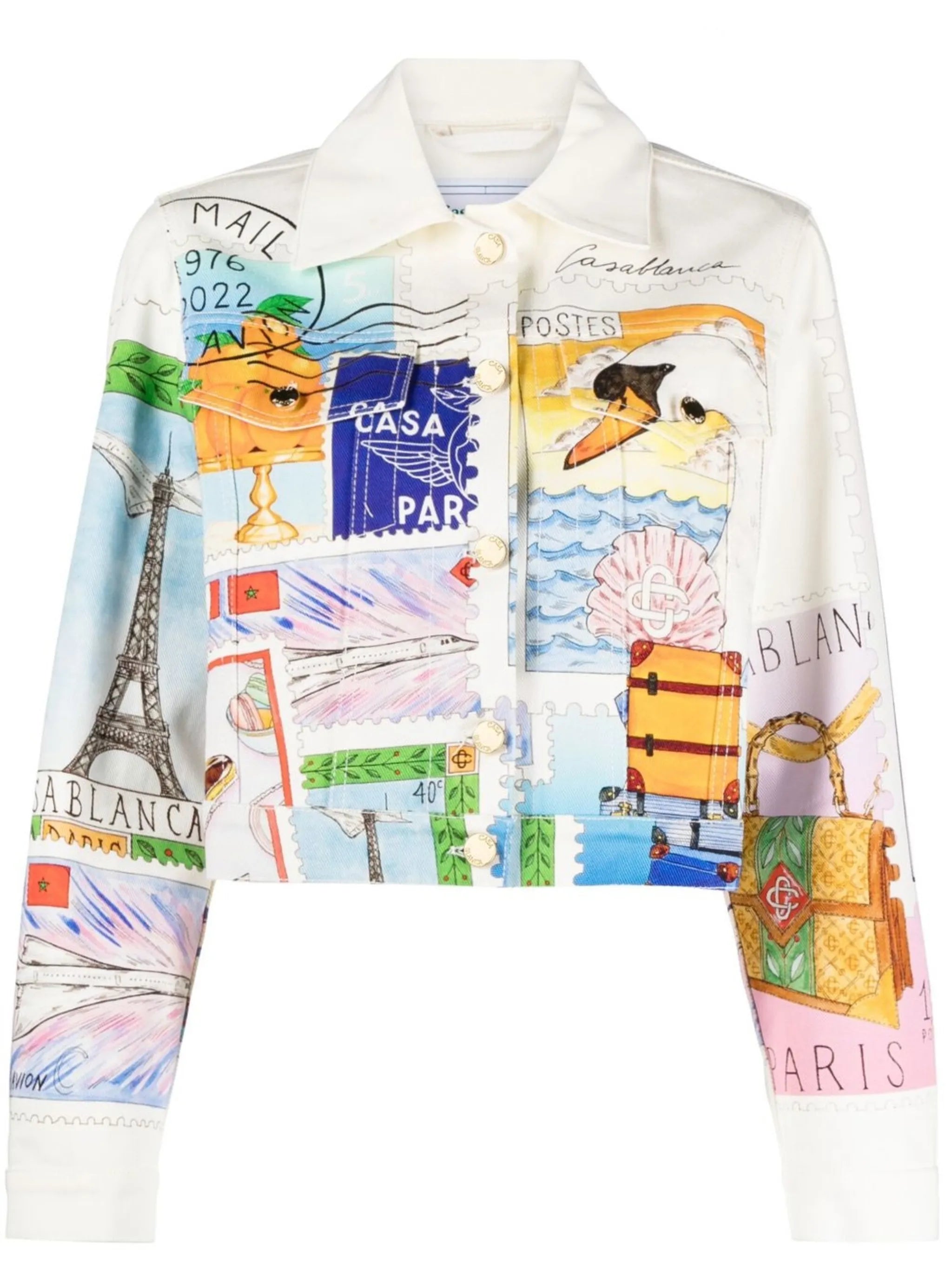graphic-print denim jacket