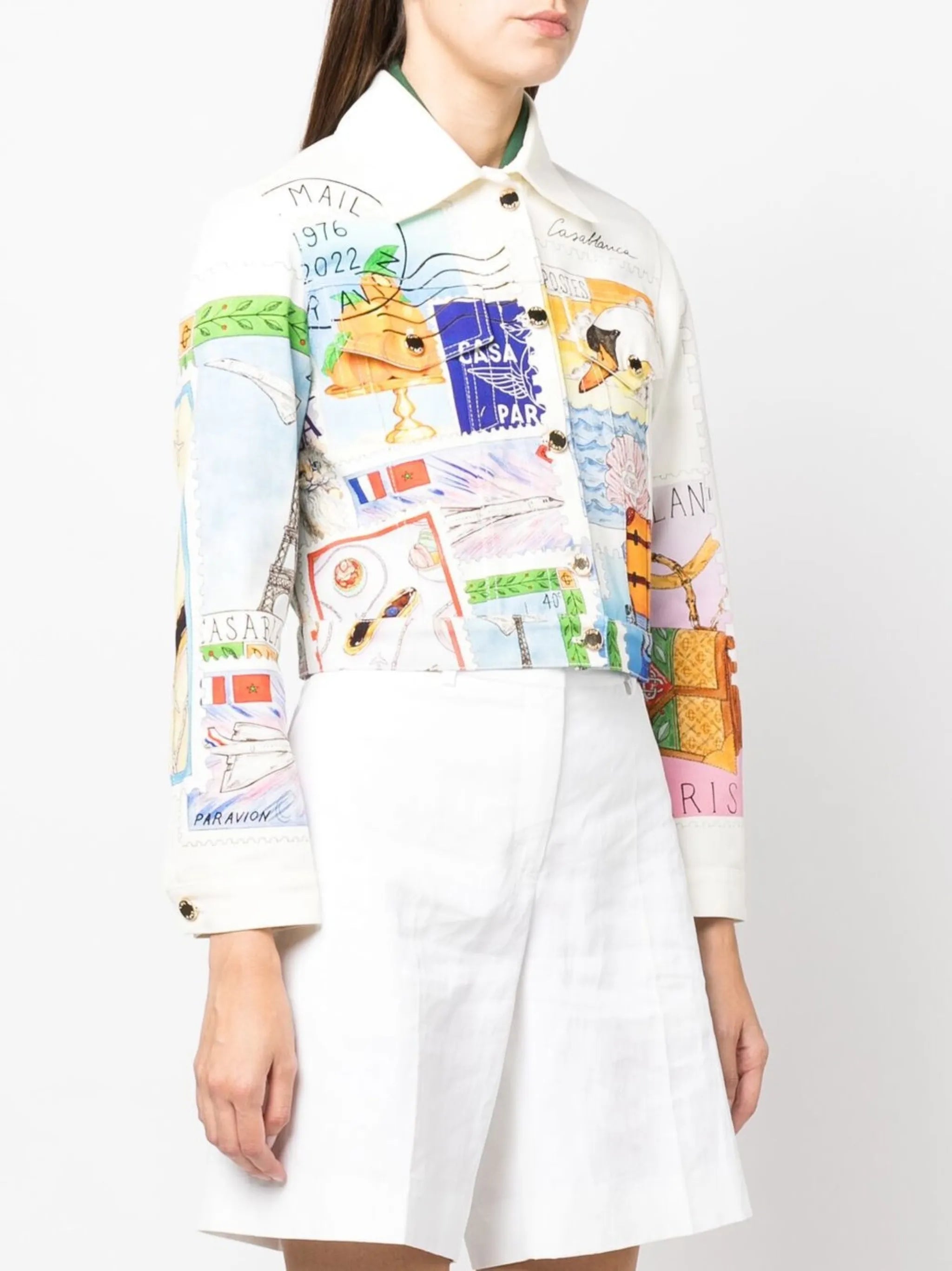 graphic-print denim jacket