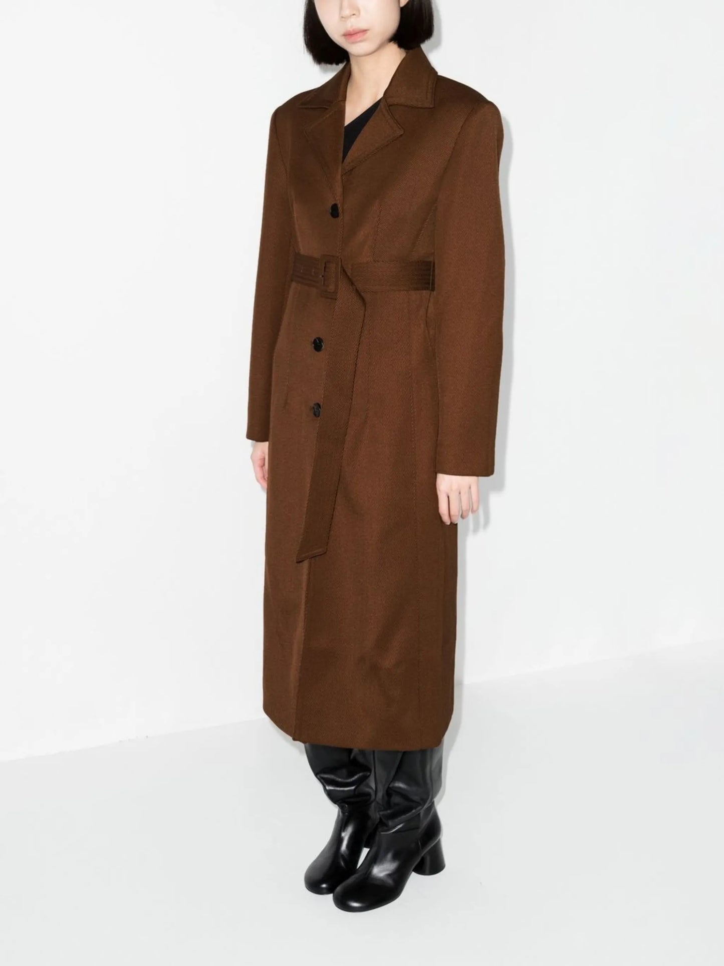tailored belted single-breasted coat
