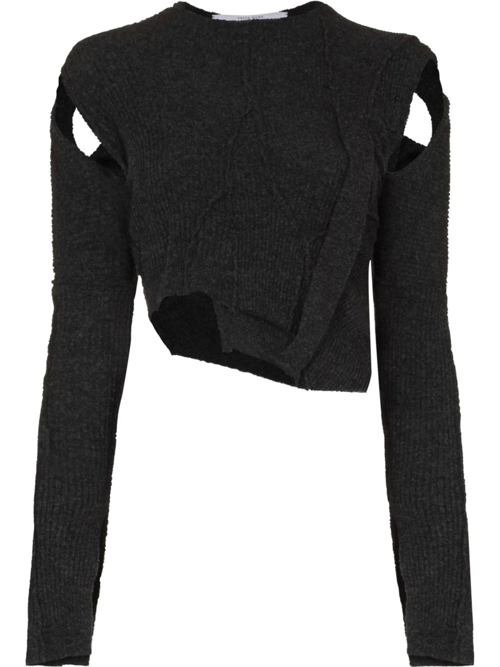 Ribbon asymmetric cropped knitted top