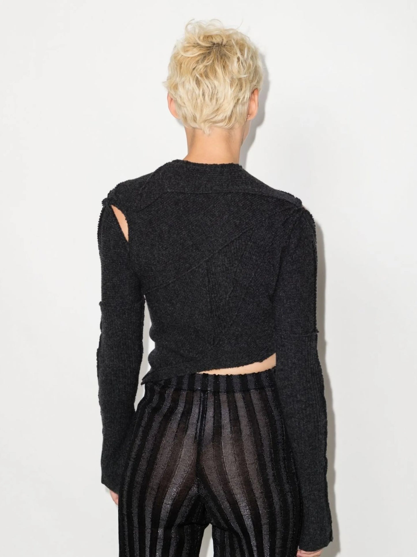 Ribbon asymmetric cropped knitted top