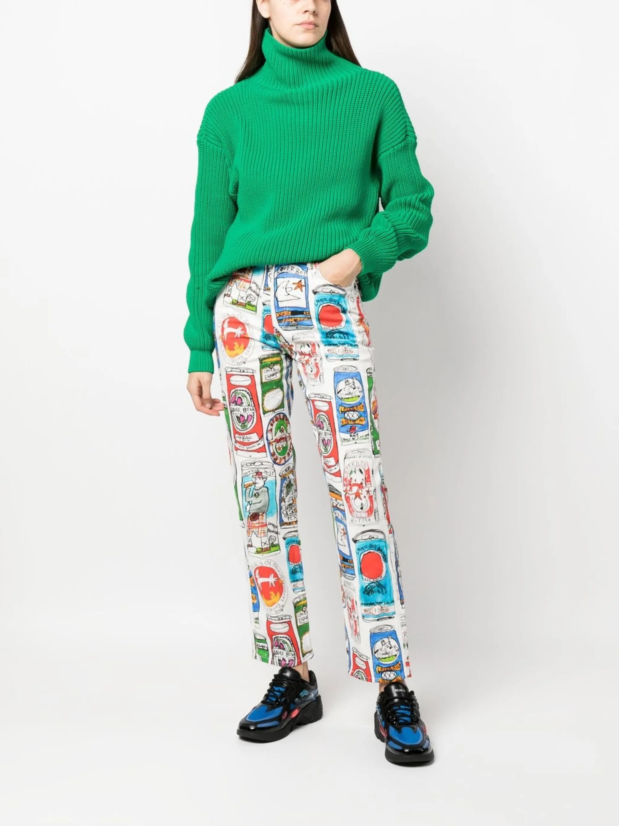 graphic-print straight-leg jeans