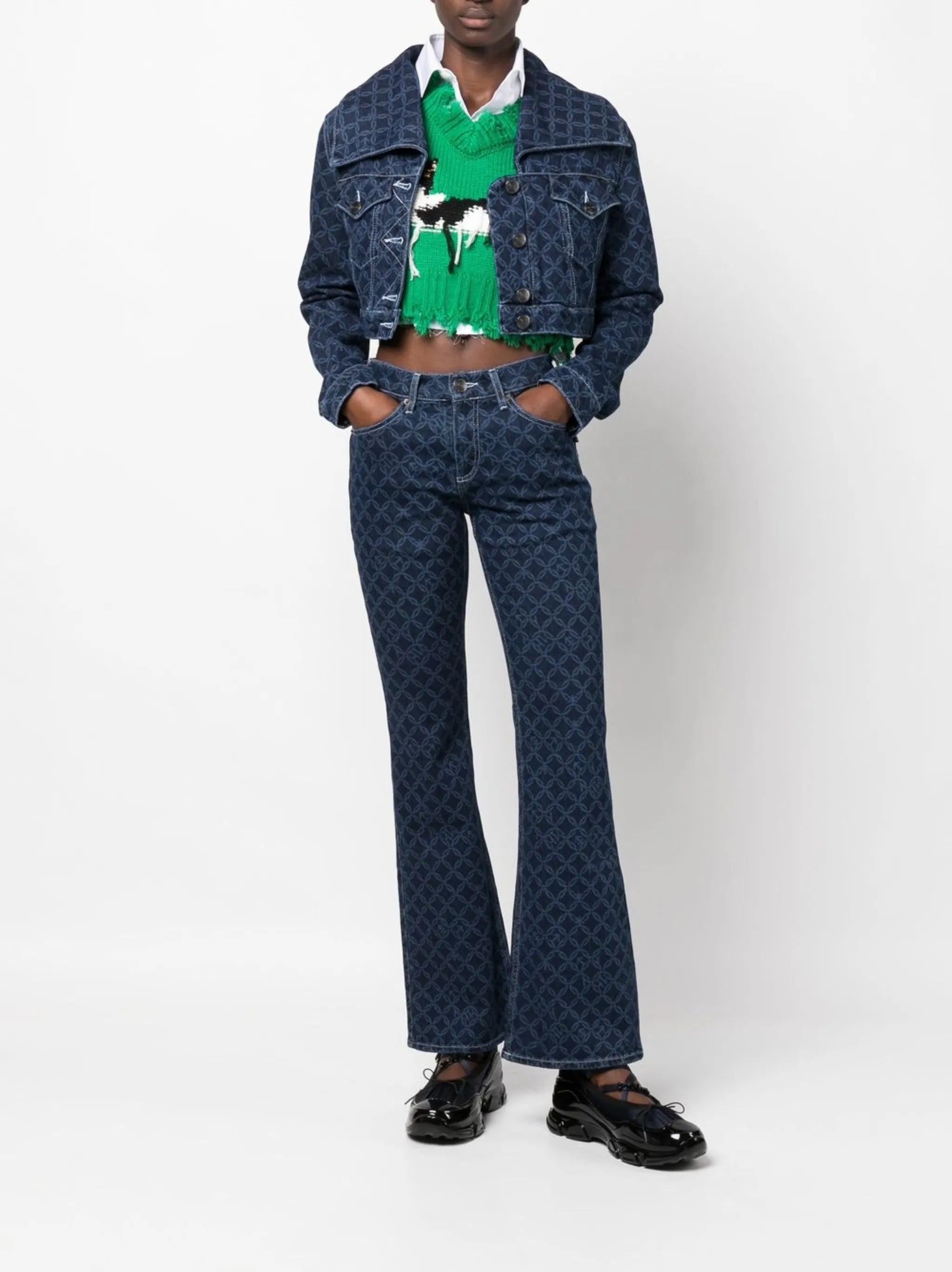 mid-rise flared denim jeans