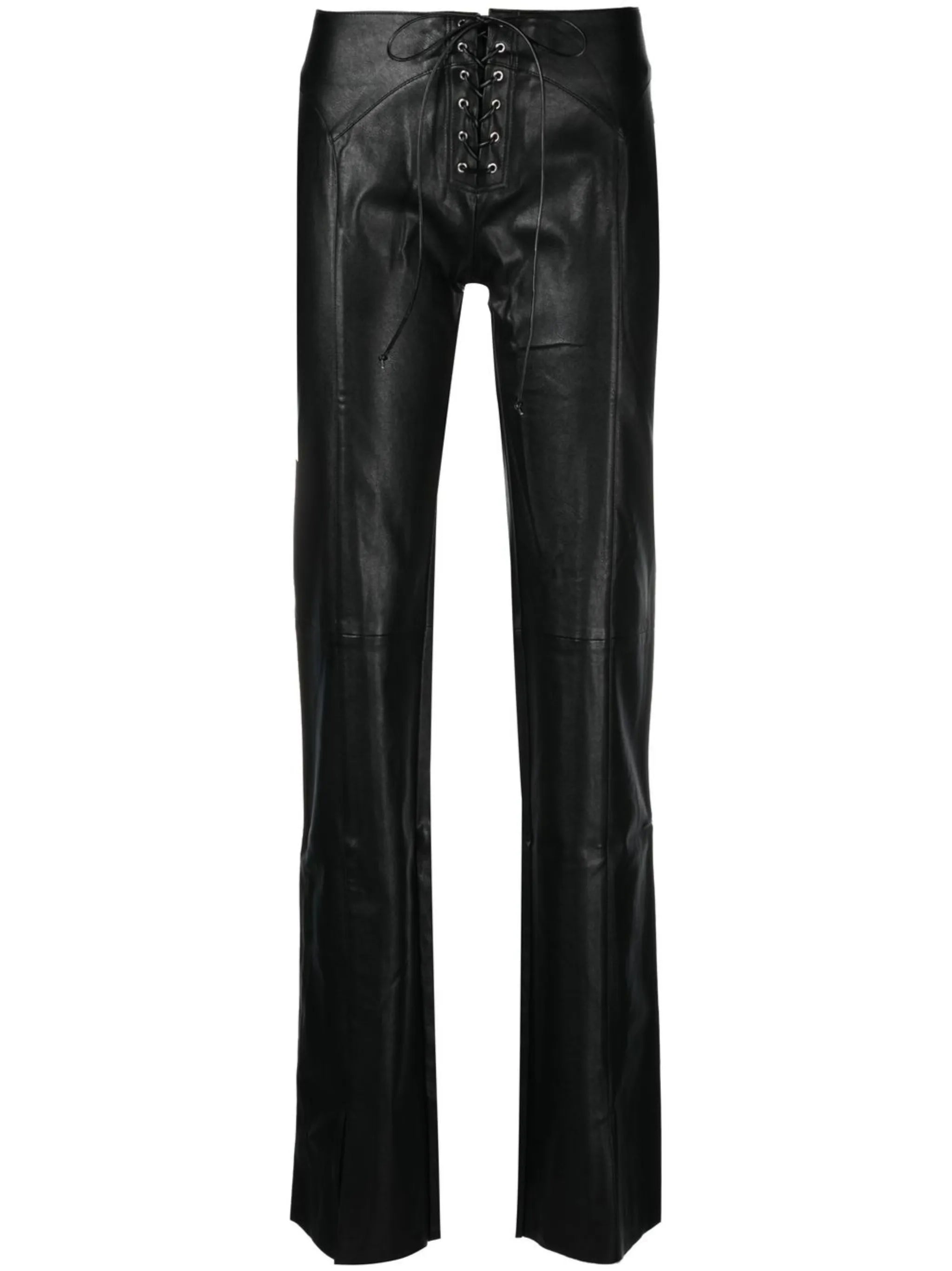 lace-fastened faux-leather trousers