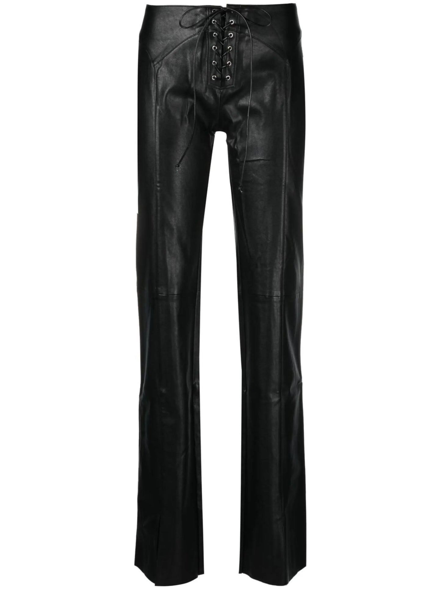 lace-fastened faux-leather trousers