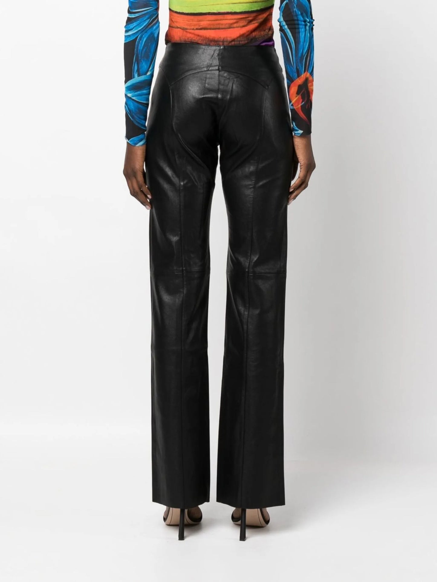 lace-fastened faux-leather trousers