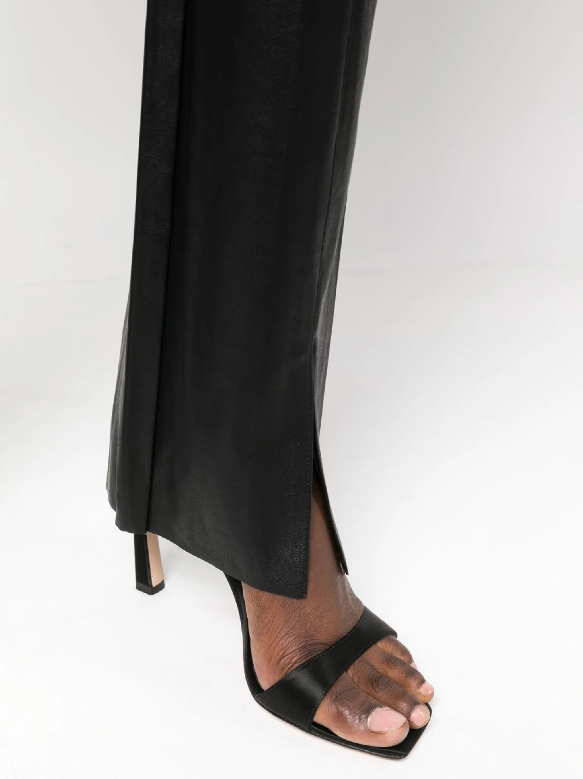 lace-fastened faux-leather trousers