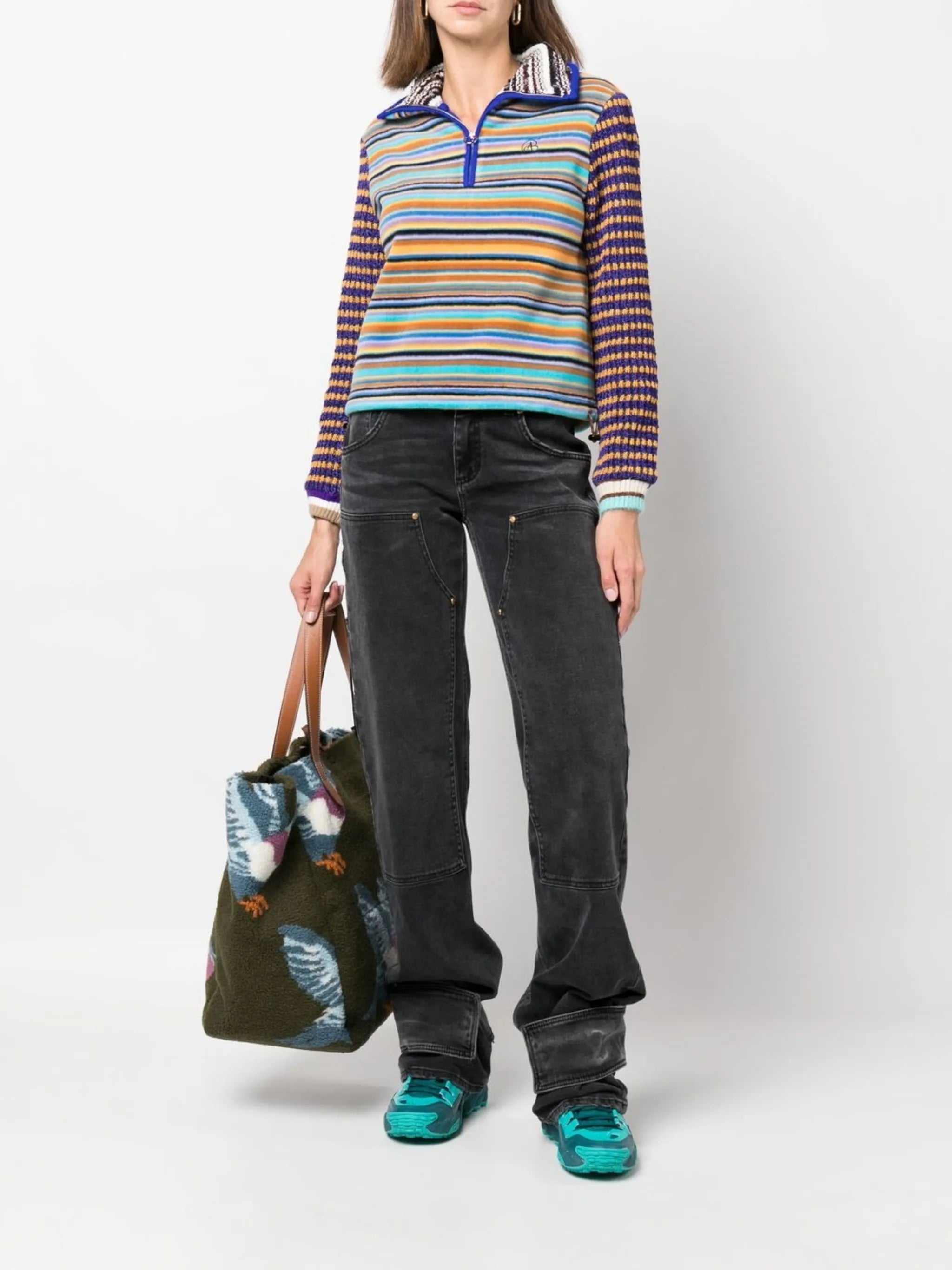 striped chenille zip-up jumper